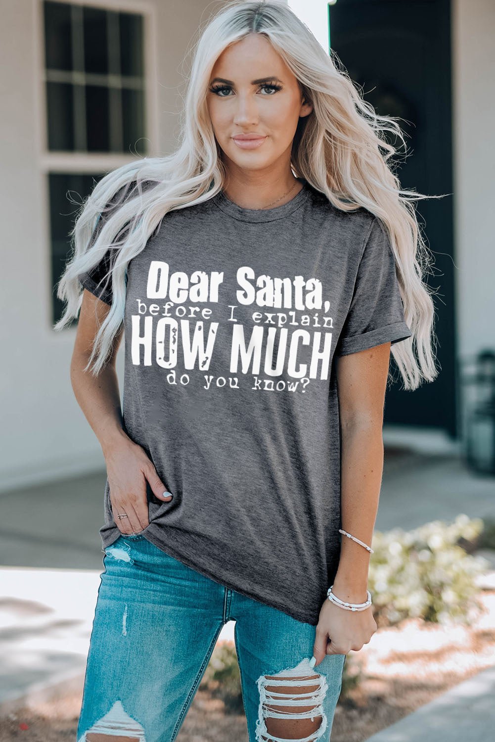 Gray Mineral Wash Christmas Funny Saying Graphic T Shirt - Blu Pepper Boutique