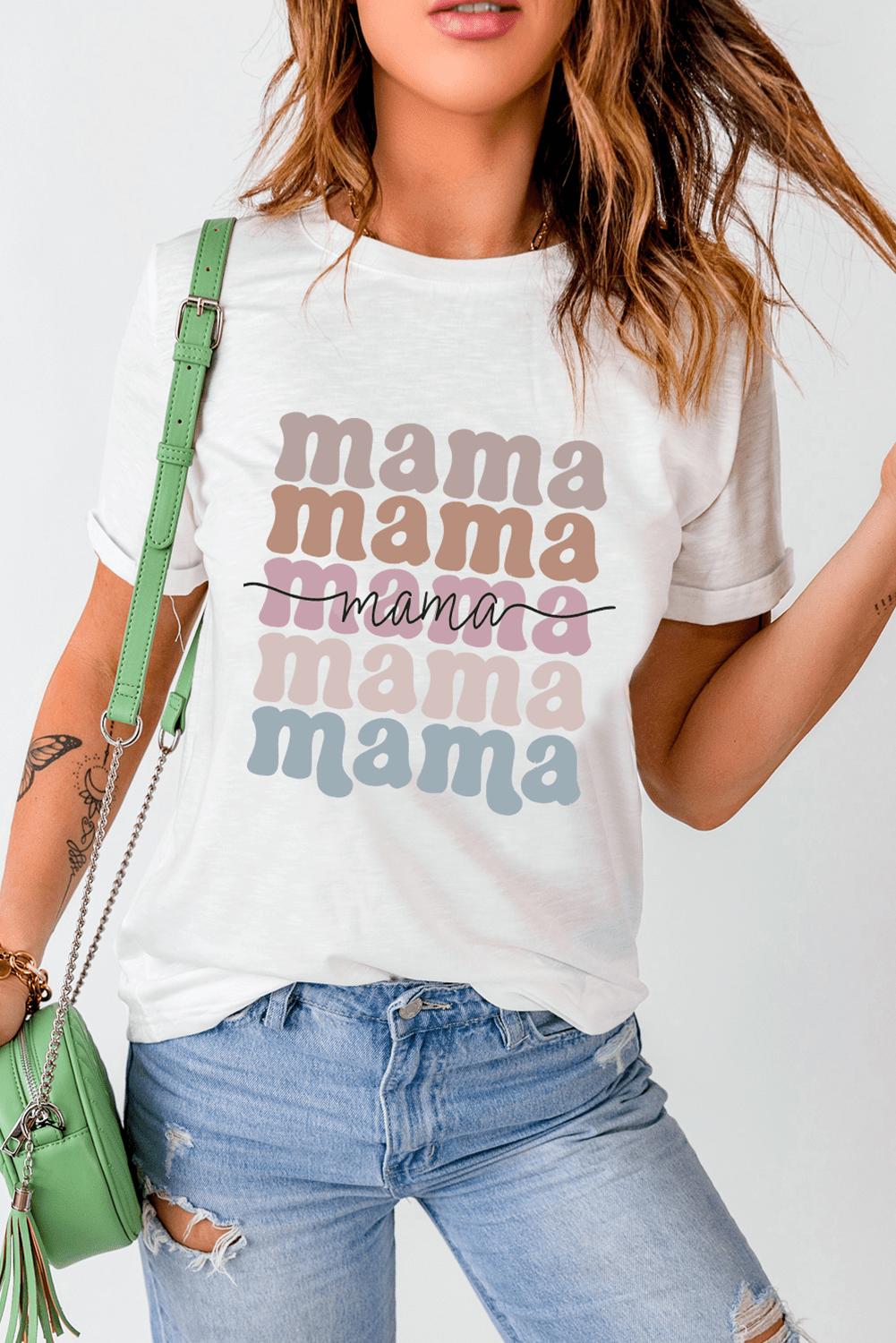 White mama Lettering Printed Crew Neck Tee - Blu Pepper Boutique