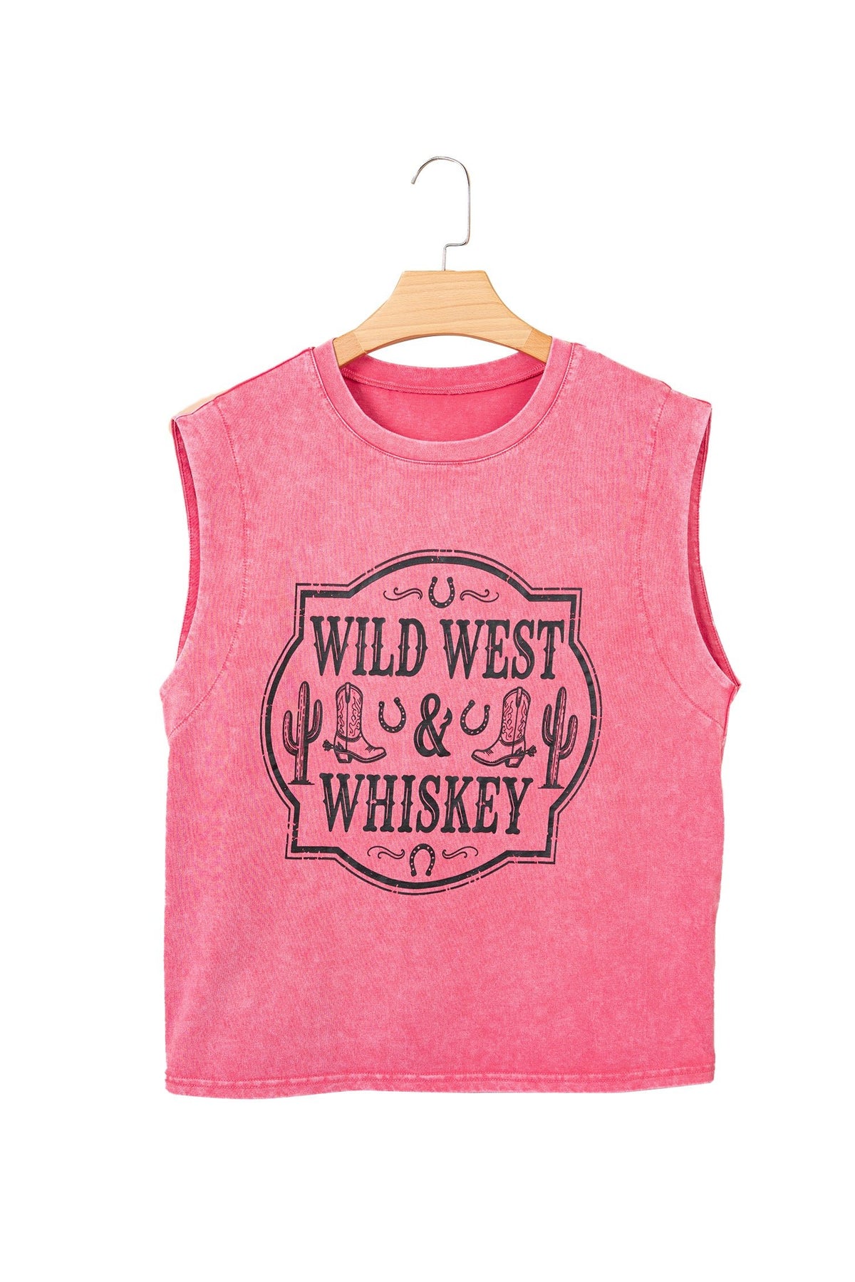 Bonbon Toner Washed Wild West Whiskey Print Sleeveless Muscle Top - Blu Pepper Boutique
