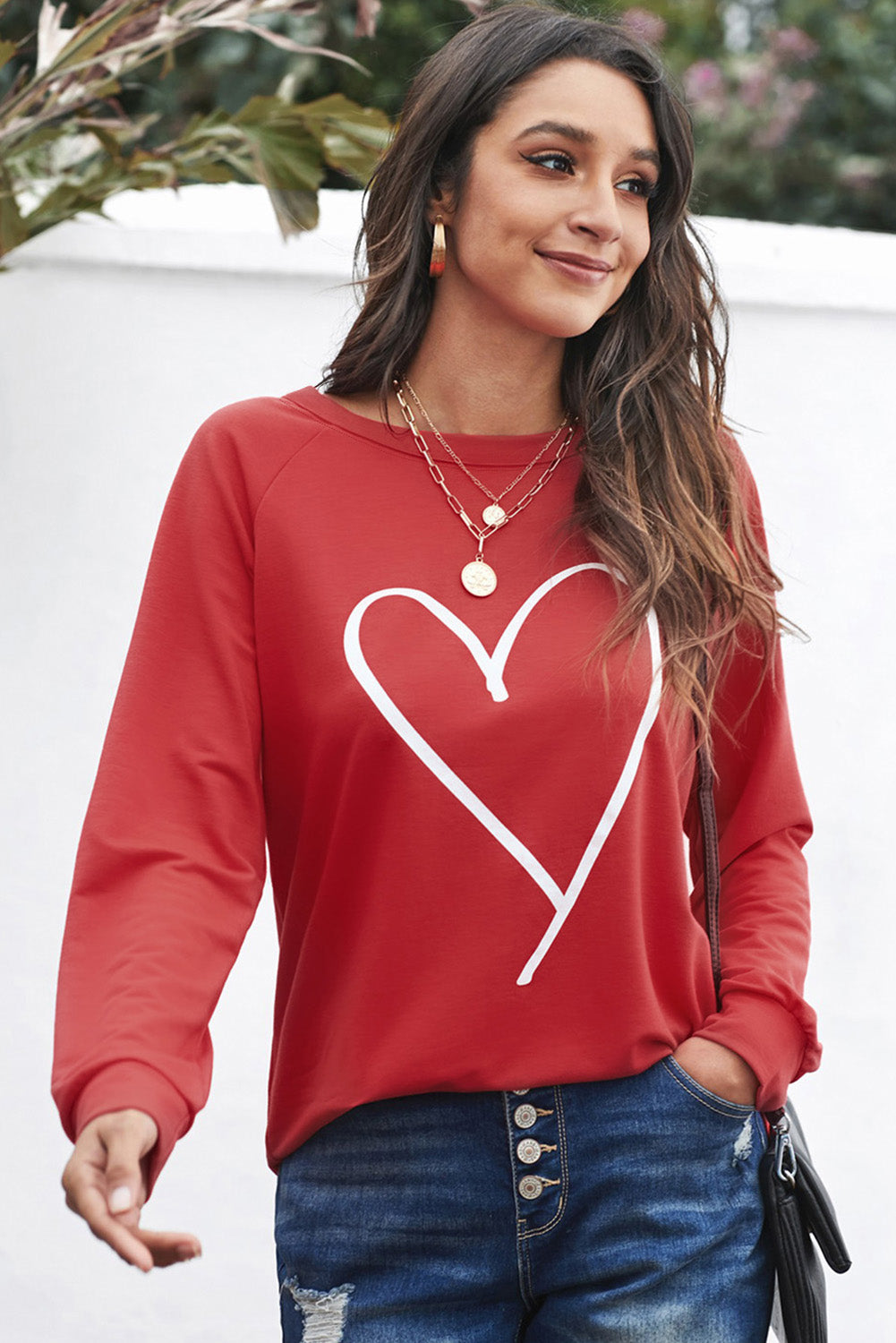 Red Simple Heart Graphic Valentine\'s Sweatshirt
