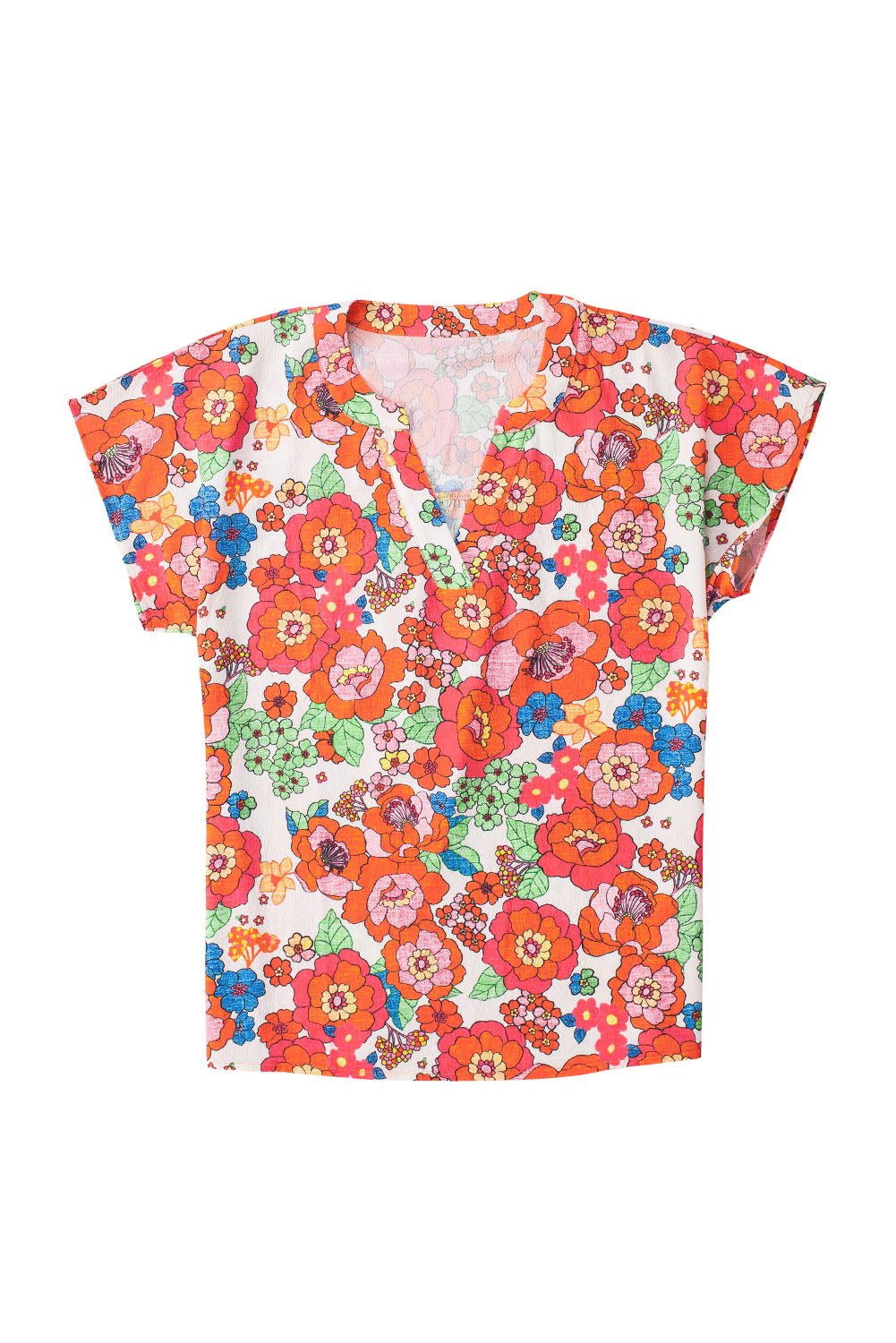 Red Floral Split Neck Top - Blu Pepper Boutique