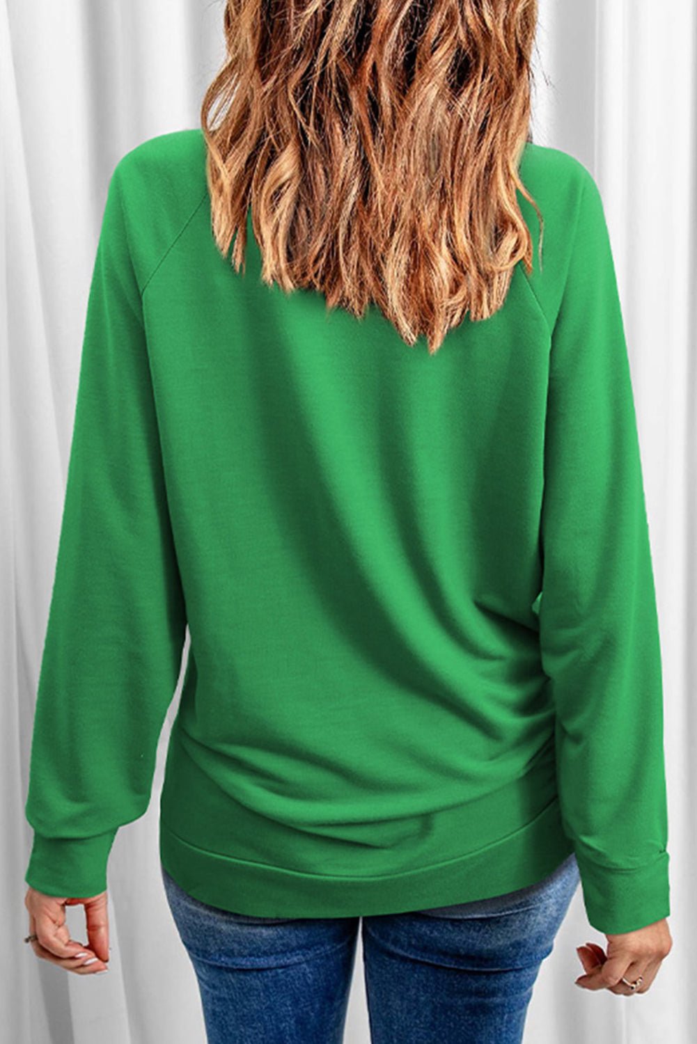 Green Merry & Bright Sequin Pattern Raglan Sleeve Sweatshirt - Blu Pepper Boutique