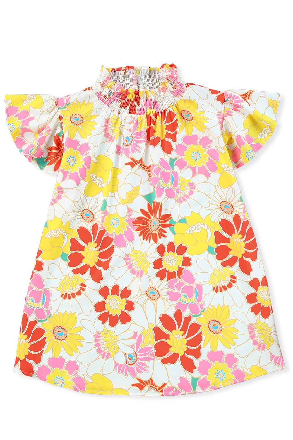 Multicolor Stand Collar Flutter Sleeves Floral Top - Blu Pepper Boutique