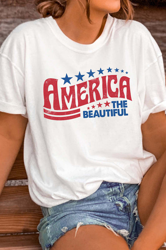 White AMERICA THE BEAUTIFUL Patriotic Graphic T Shirt