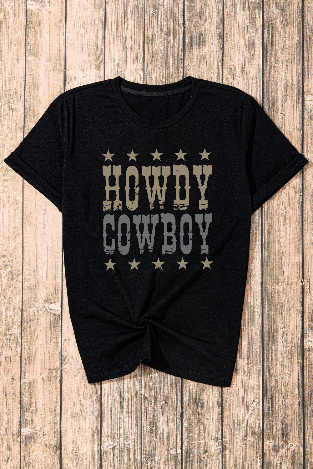 Black HOWDY COWBOY Star Print Crew Neck Loose T Shirt - Blu Pepper Boutique