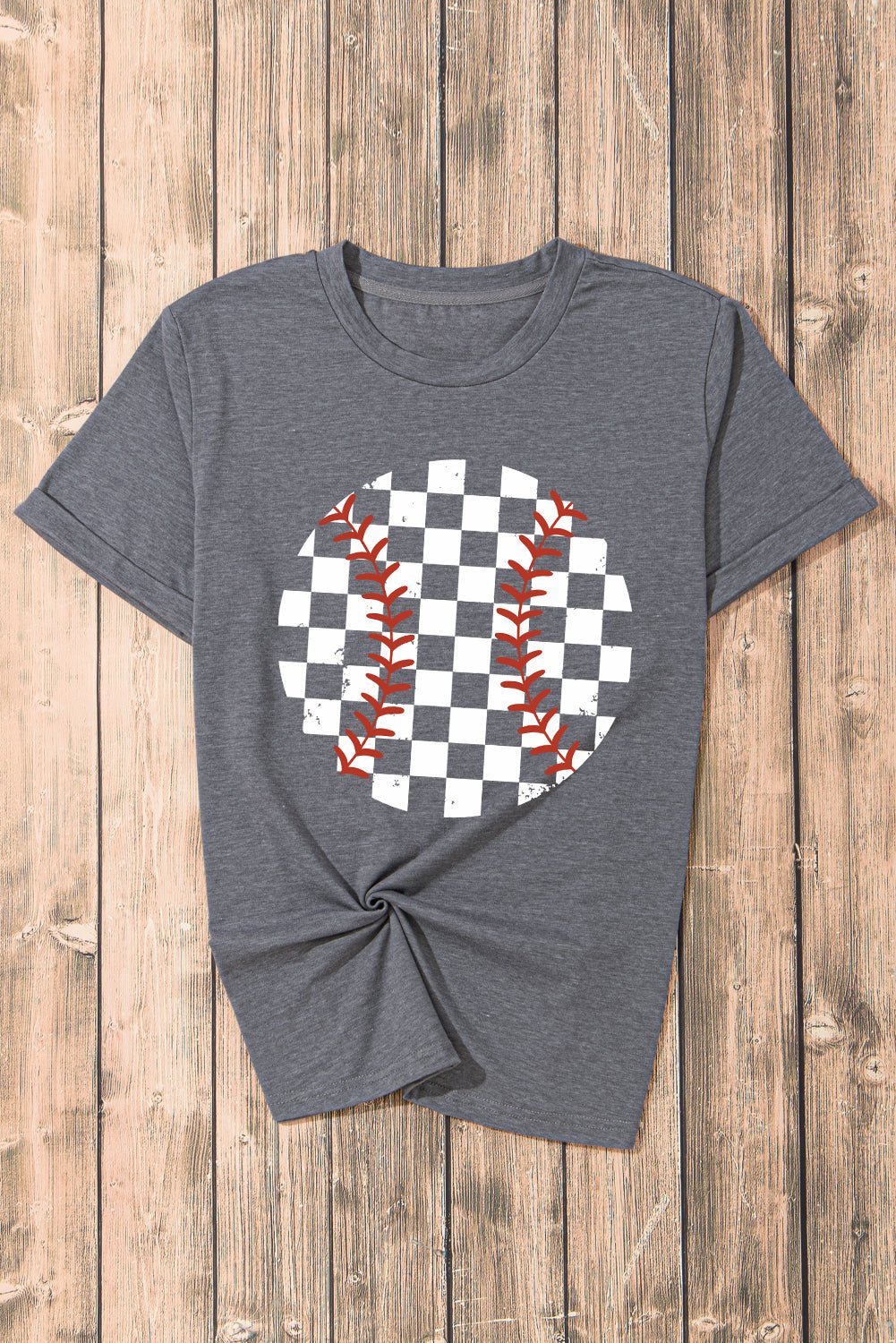 Gray Vintage Checkered Baseball Graphic Tee - Blu Pepper Boutique