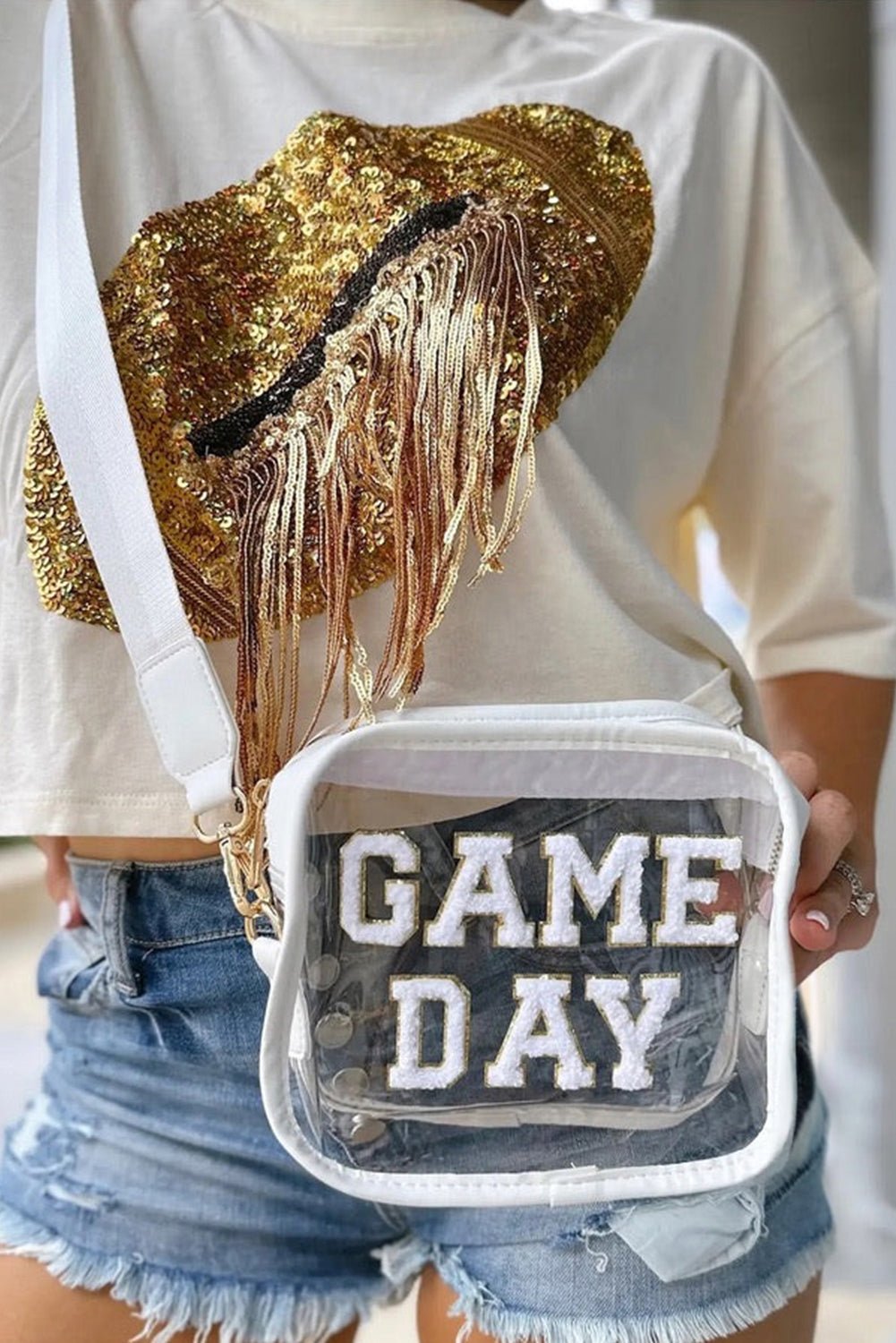 White Clear PVC GAME DAY Summer Fashion Single Shoulder Bag - Blu Pepper Boutique