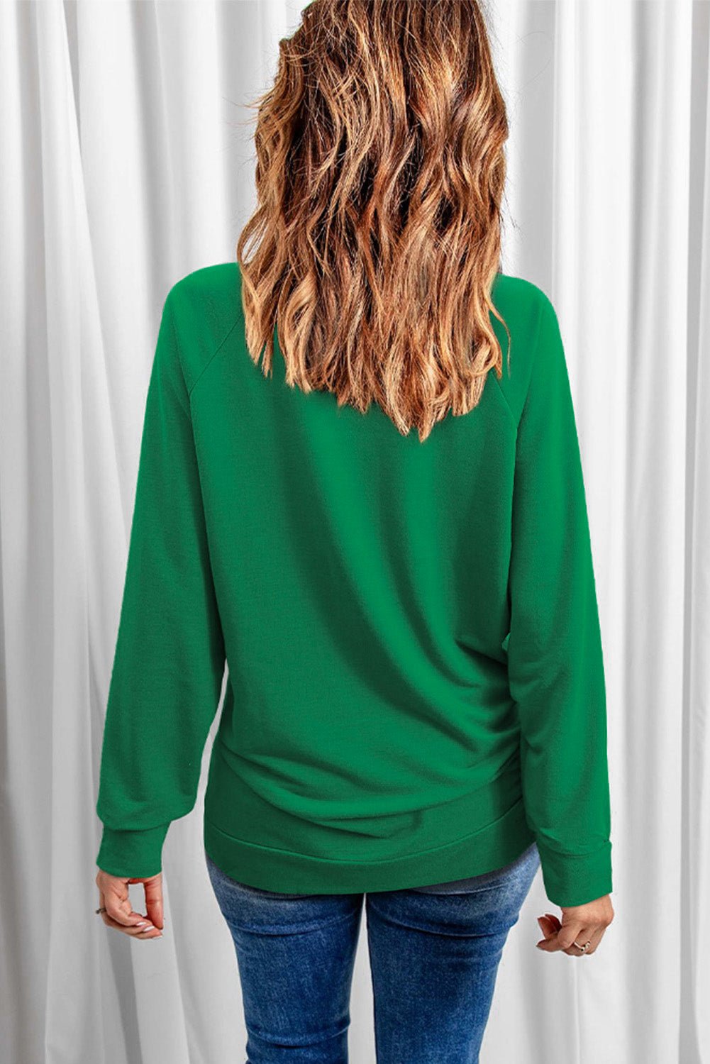 Green St. Patricks LUCKY Clover Print Raglan Sleeve Sweatshirt - Blu Pepper Boutique