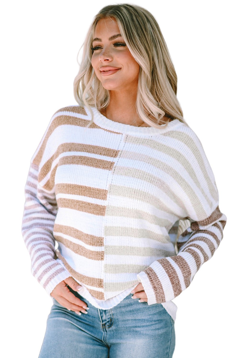 Stripe Blocked Drop Shoulder Slouchy Sweater - Blu Pepper Boutique