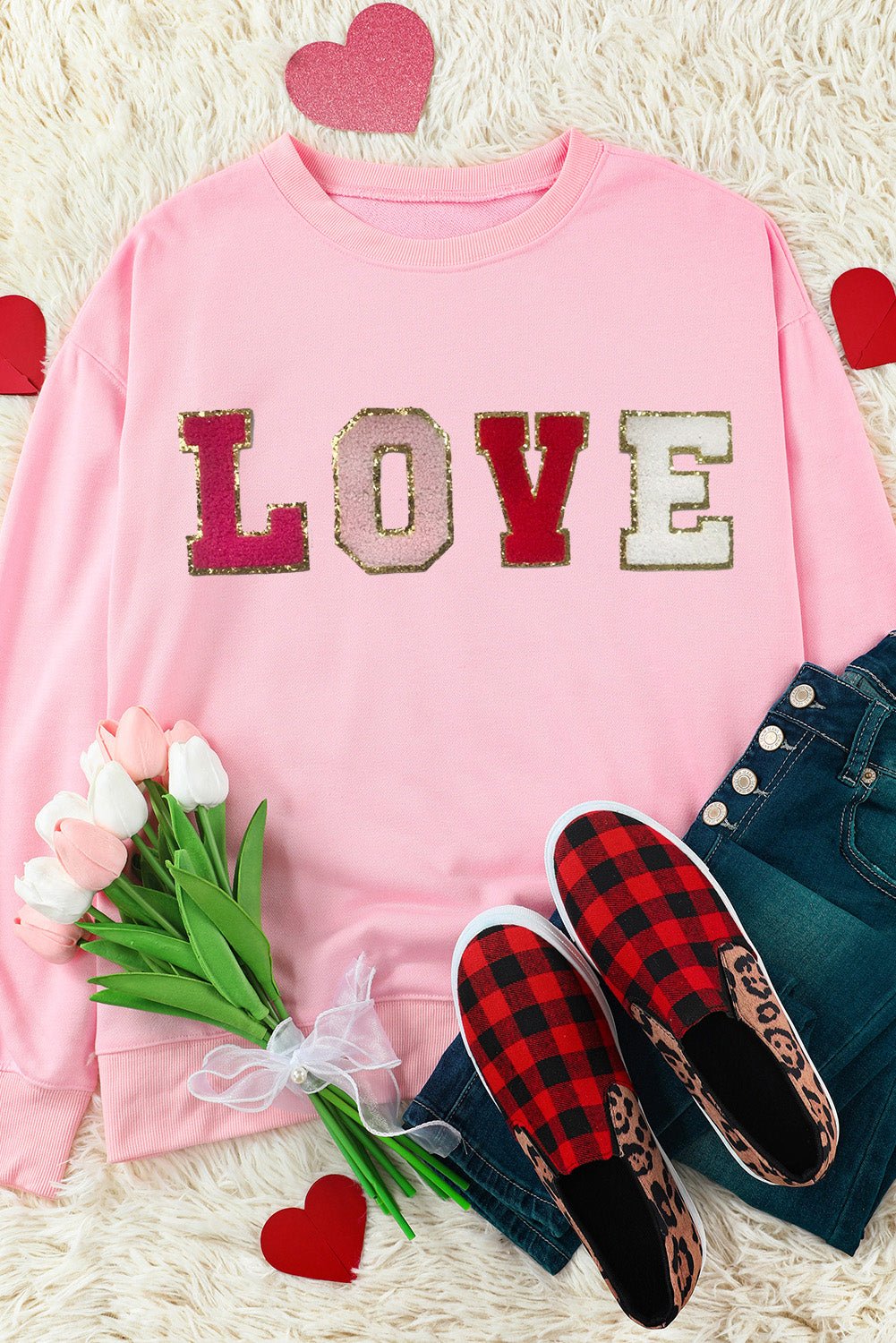 Pink Valentine LOVE Patch Sweatshirt - Blu Pepper Boutique