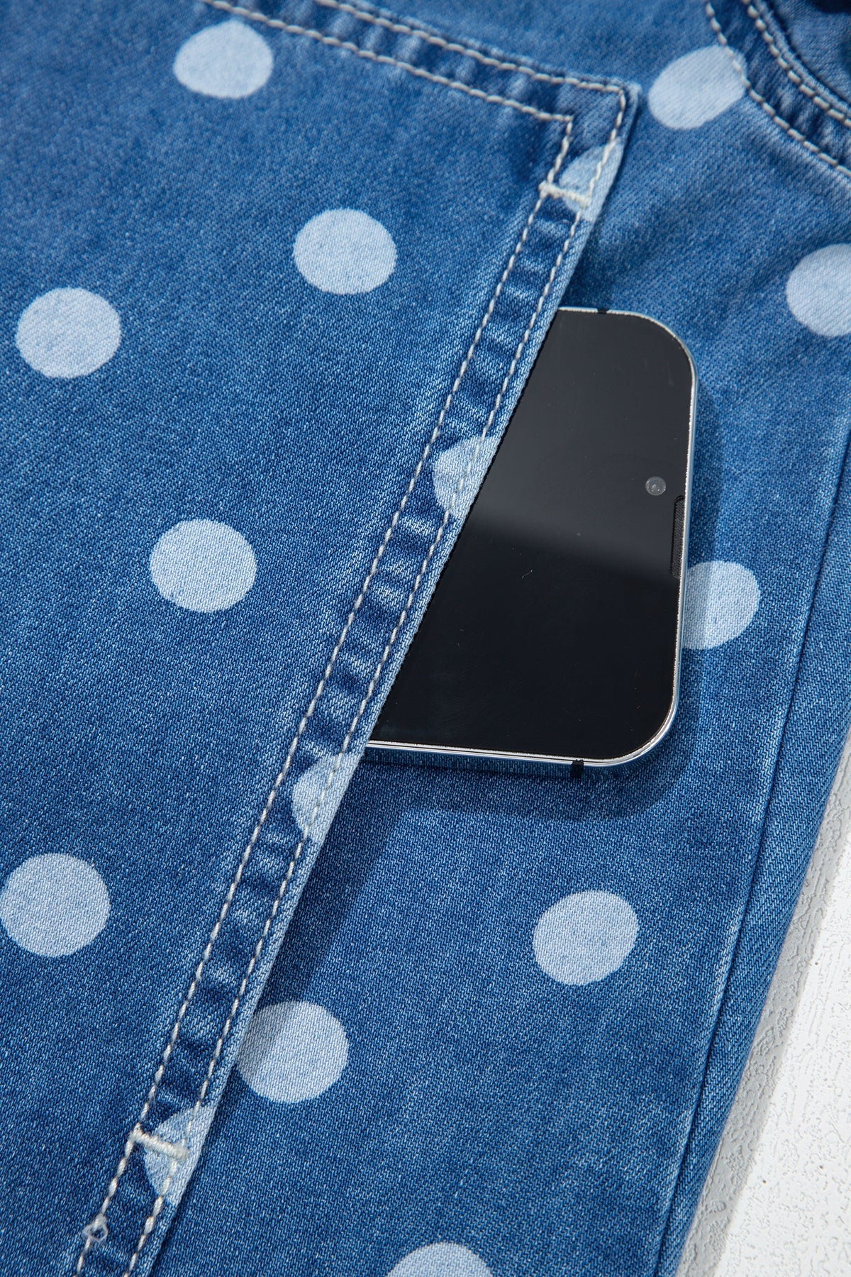 Blue Polka Dot Long Sleeve Collar Shift Tunic Denim Jacket - Blu Pepper Boutique