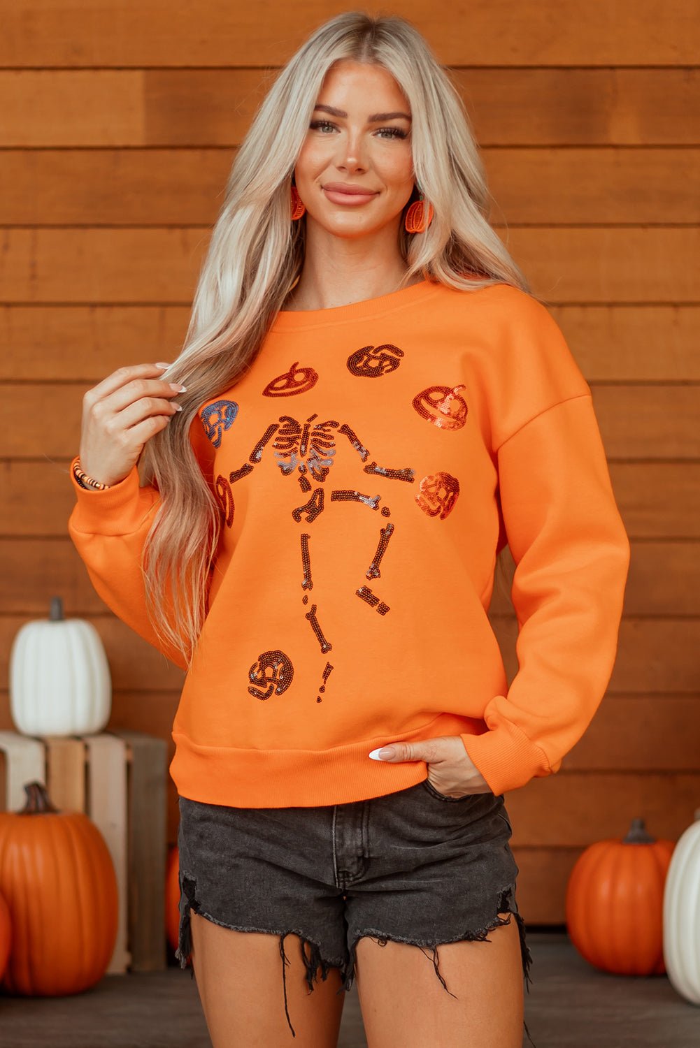 Carrot Dancing Critters Sequin Halloween Crewneck Sweatshirt - Blu Pepper Boutique