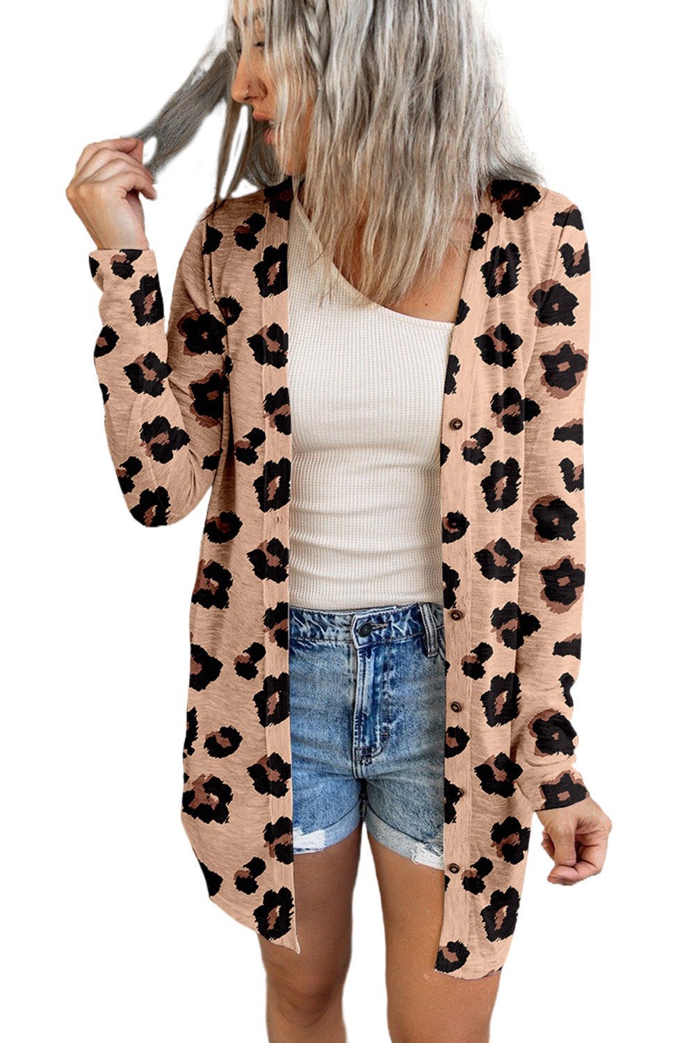 Leopard Printed Open Front Cardigan - Blu Pepper Boutique