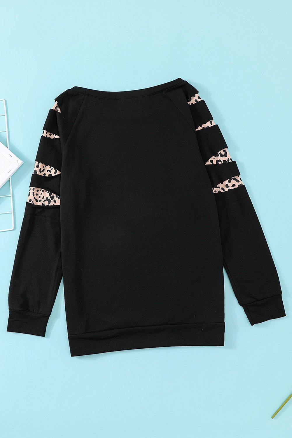 Black Leopard PUMPKIN SEASON Graphic Ripped Sleeve Sweatshirt - Blu Pepper Boutique