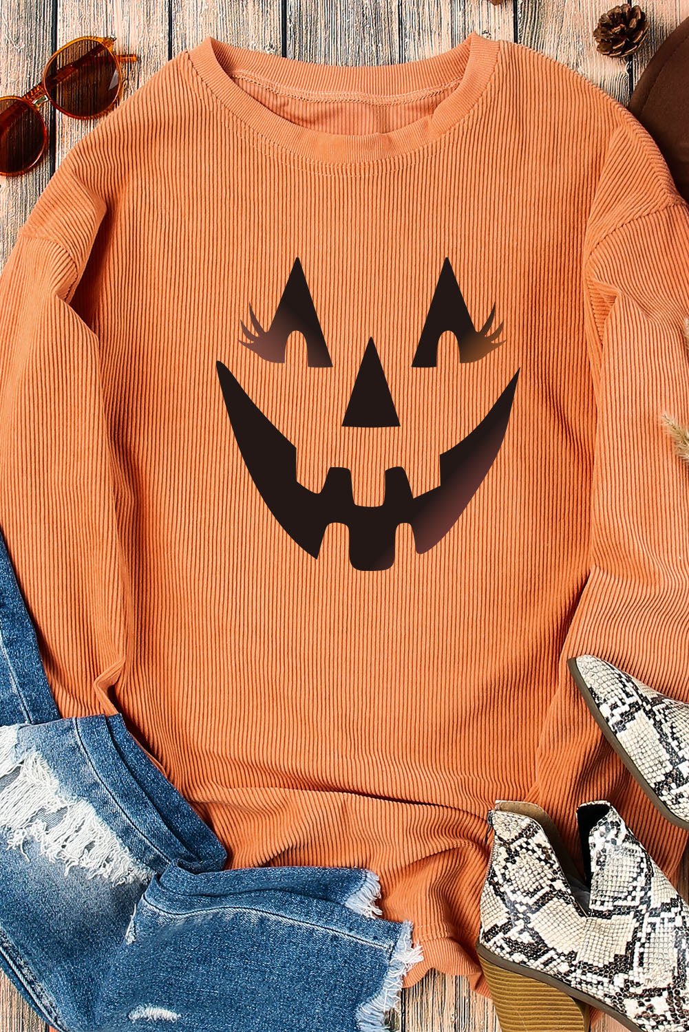 Orange Pumpkin Smile Face Graphic Sweatshirt - Blu Pepper Boutique