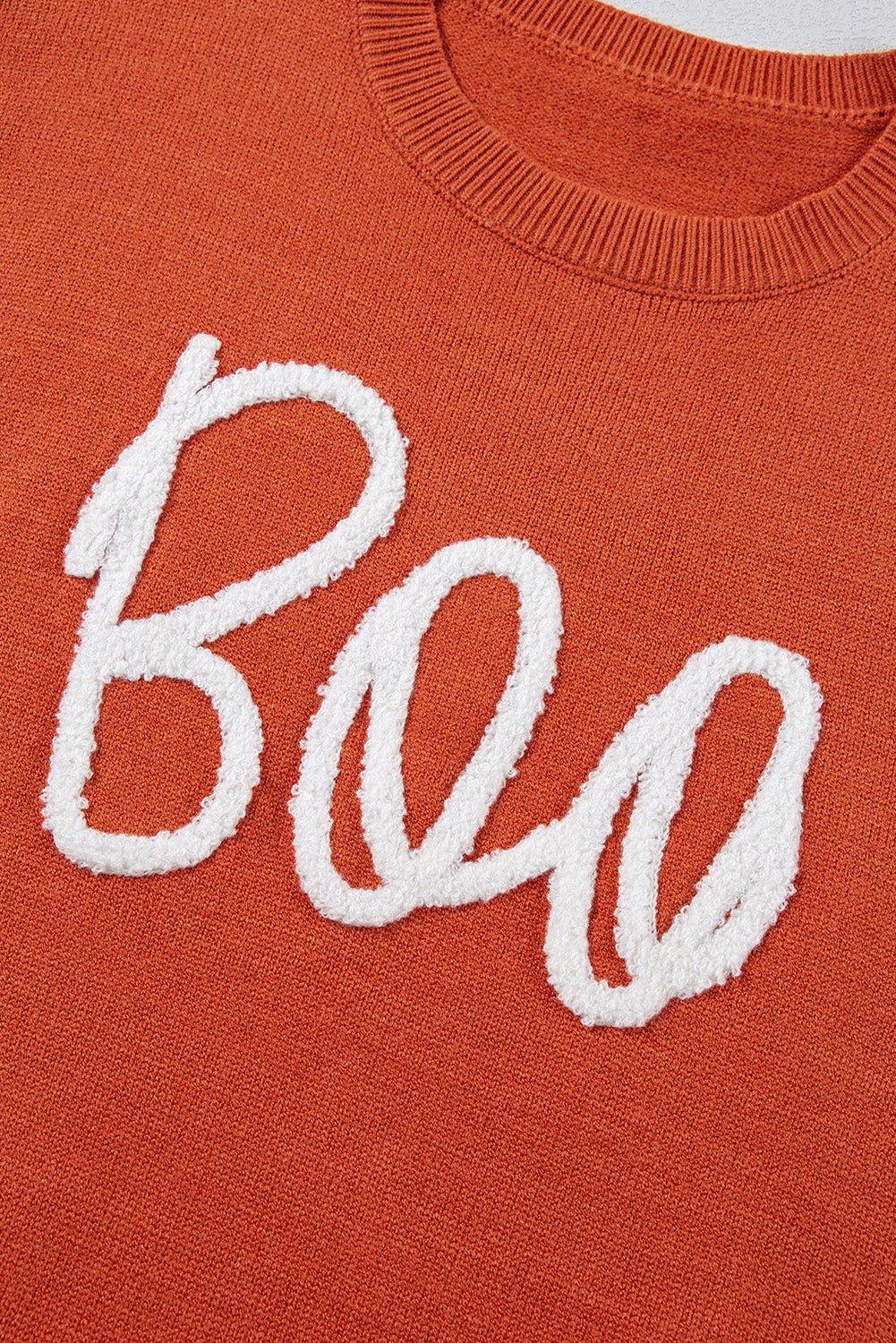 Orange Boo Knitted Pattern Ribbed Edge Drop Shoulder Sweater - Blu Pepper Boutique