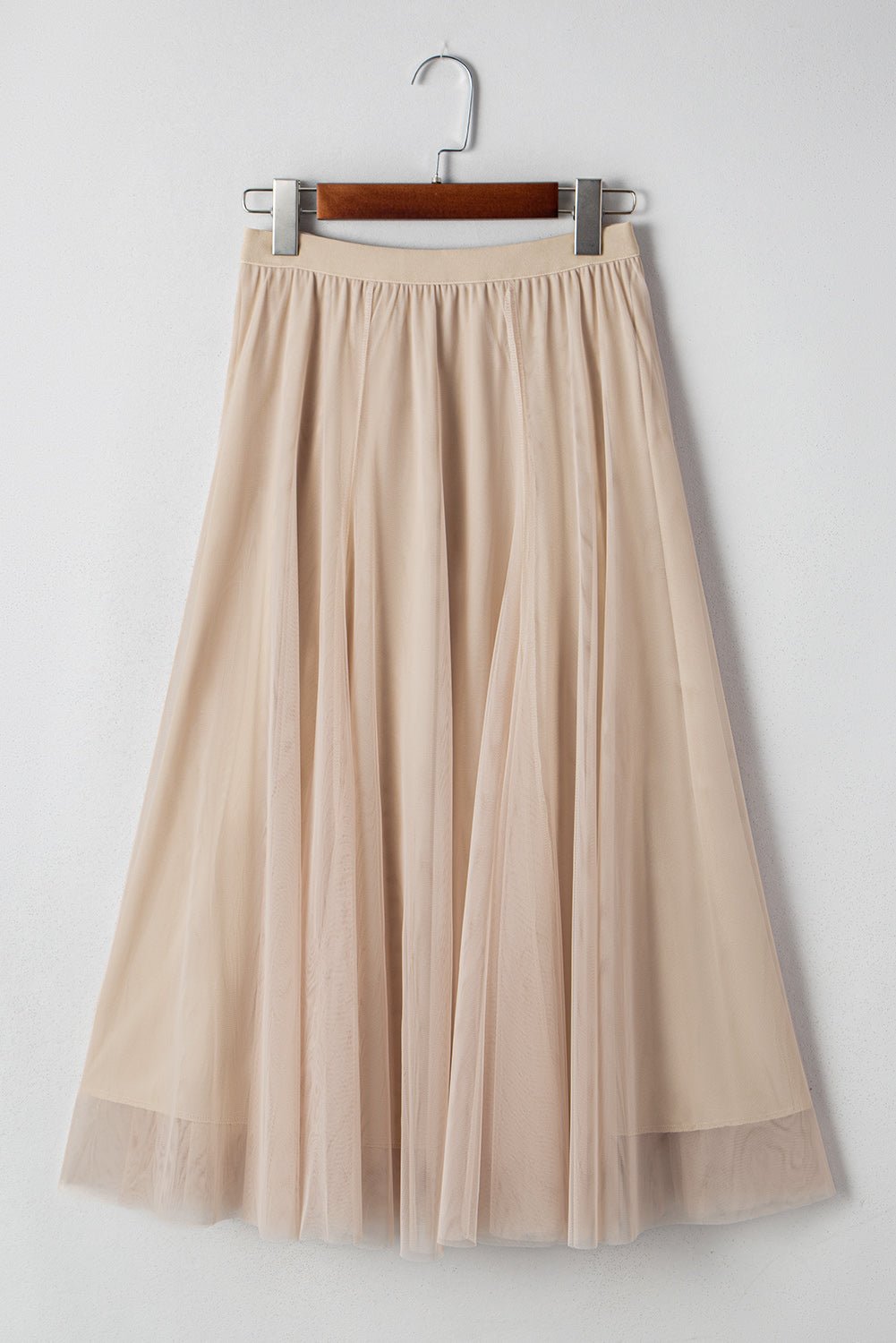 Apricot Tulle Mesh Overlay Flared Midi Skirt - Blu Pepper Boutique
