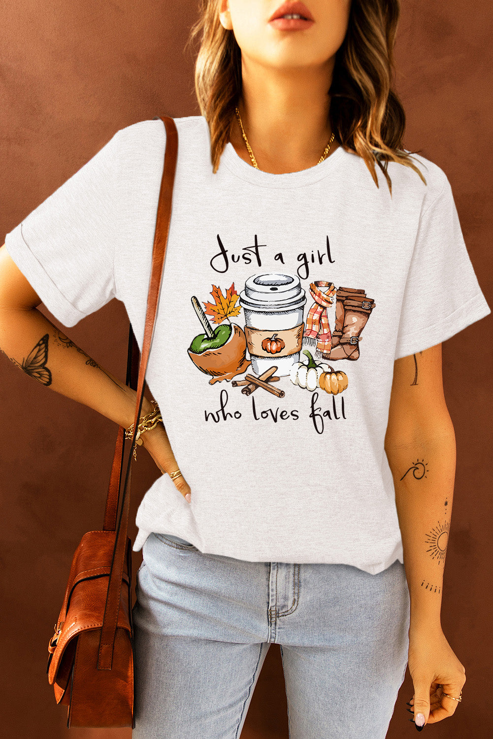 White Just A Girl Who Loves Fall Graphic T Shirt