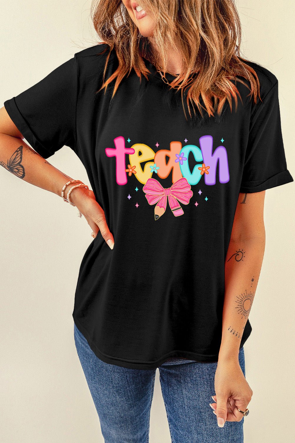 Black Teach Graphic Holiday Summer Tee - Blu Pepper Boutique