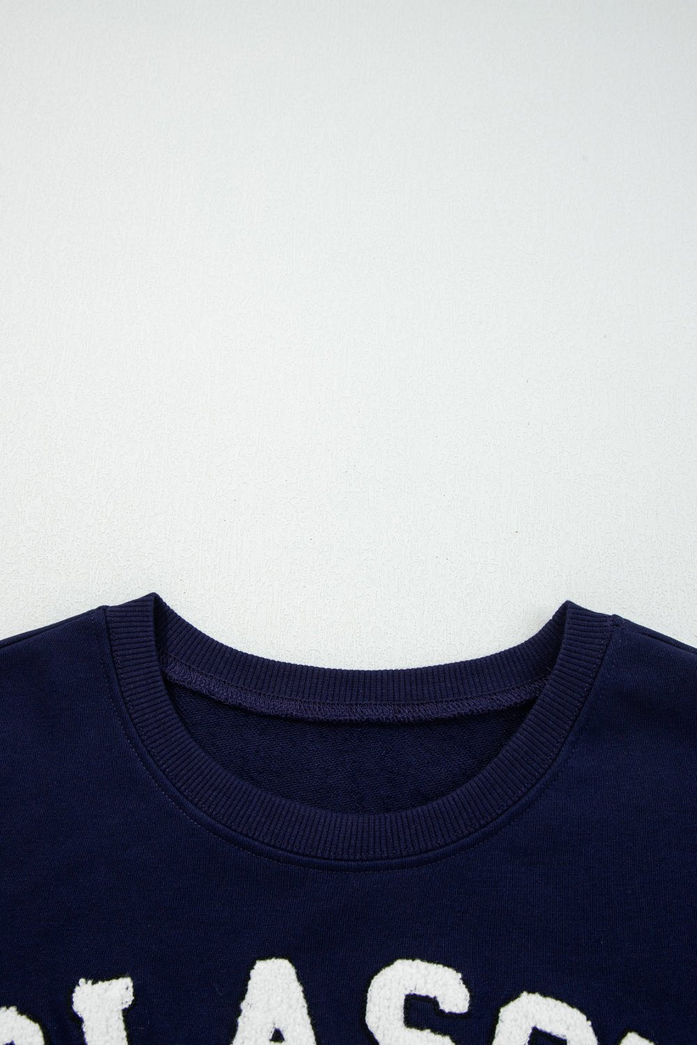 Navy Blue CLASSY UNTIL KICKOFF Plush Letter Patched Loose Sweatshirt - Blu Pepper Boutique
