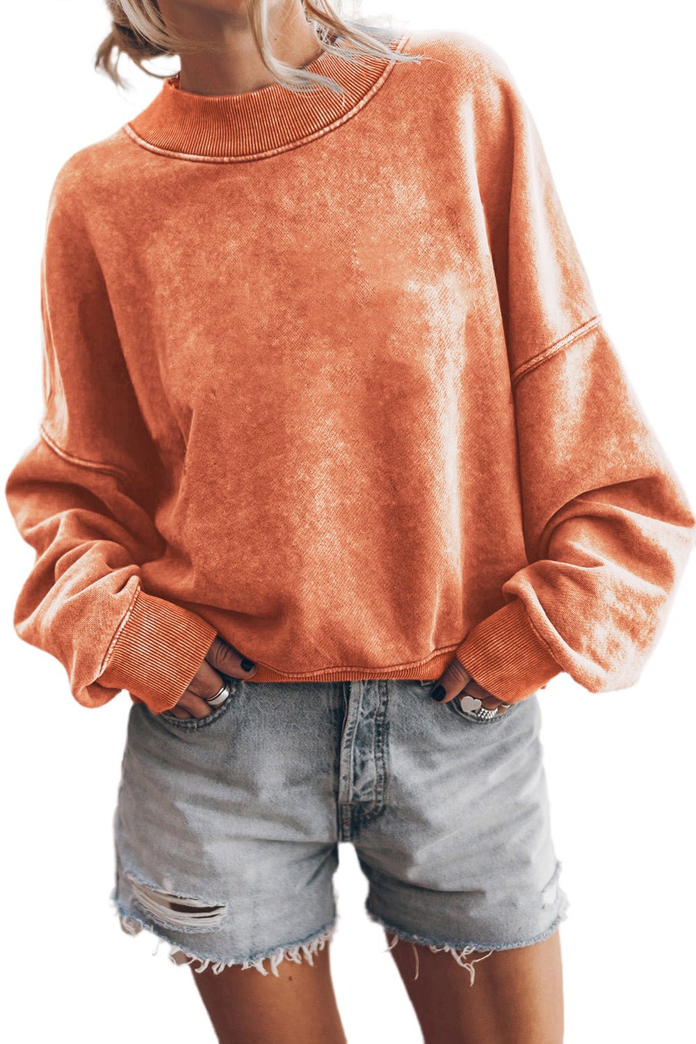 Orange Drop Shoulder Crew Neck Pullover Sweatshirt - Blu Pepper Boutique