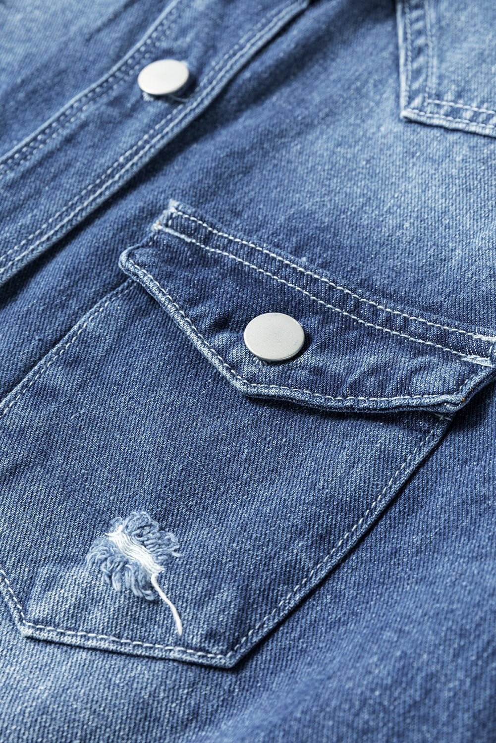 Sky Blue Light Wash Distressed Frayed Long Denim Jacket - Blu Pepper Boutique