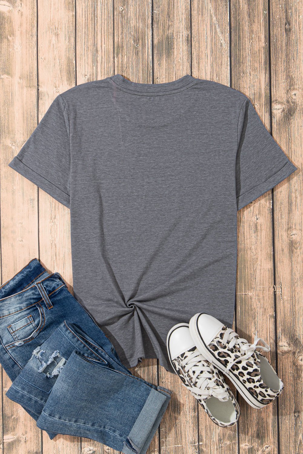 Gray Blooming USA Flag Print Casual T Shirt - Blu Pepper Boutique