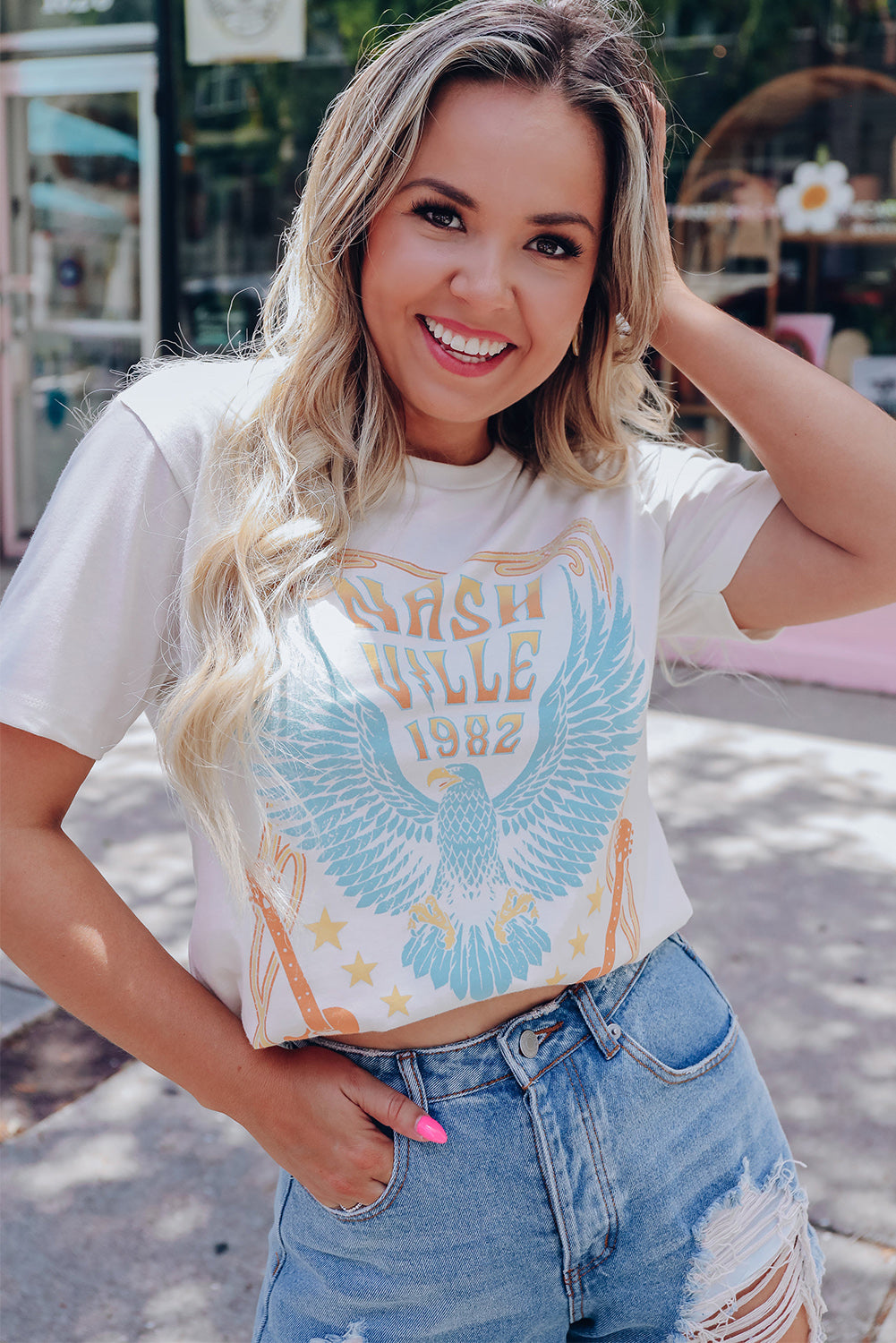 White NASHVILLE 1982 MUSIC CITY Casual T Shirt
