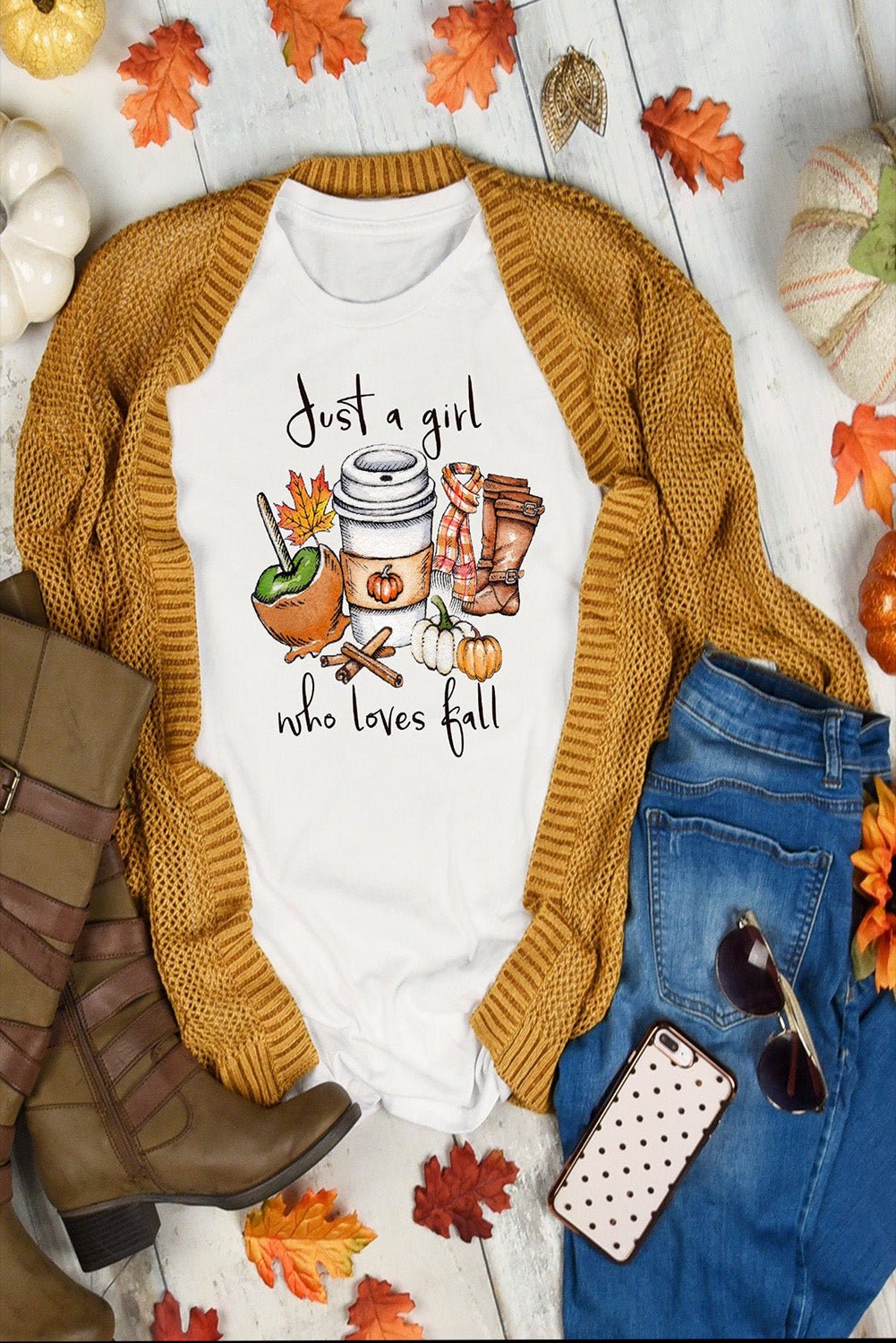 White Just A Girl Who Loves Fall Graphic T Shirt - Blu Pepper Boutique