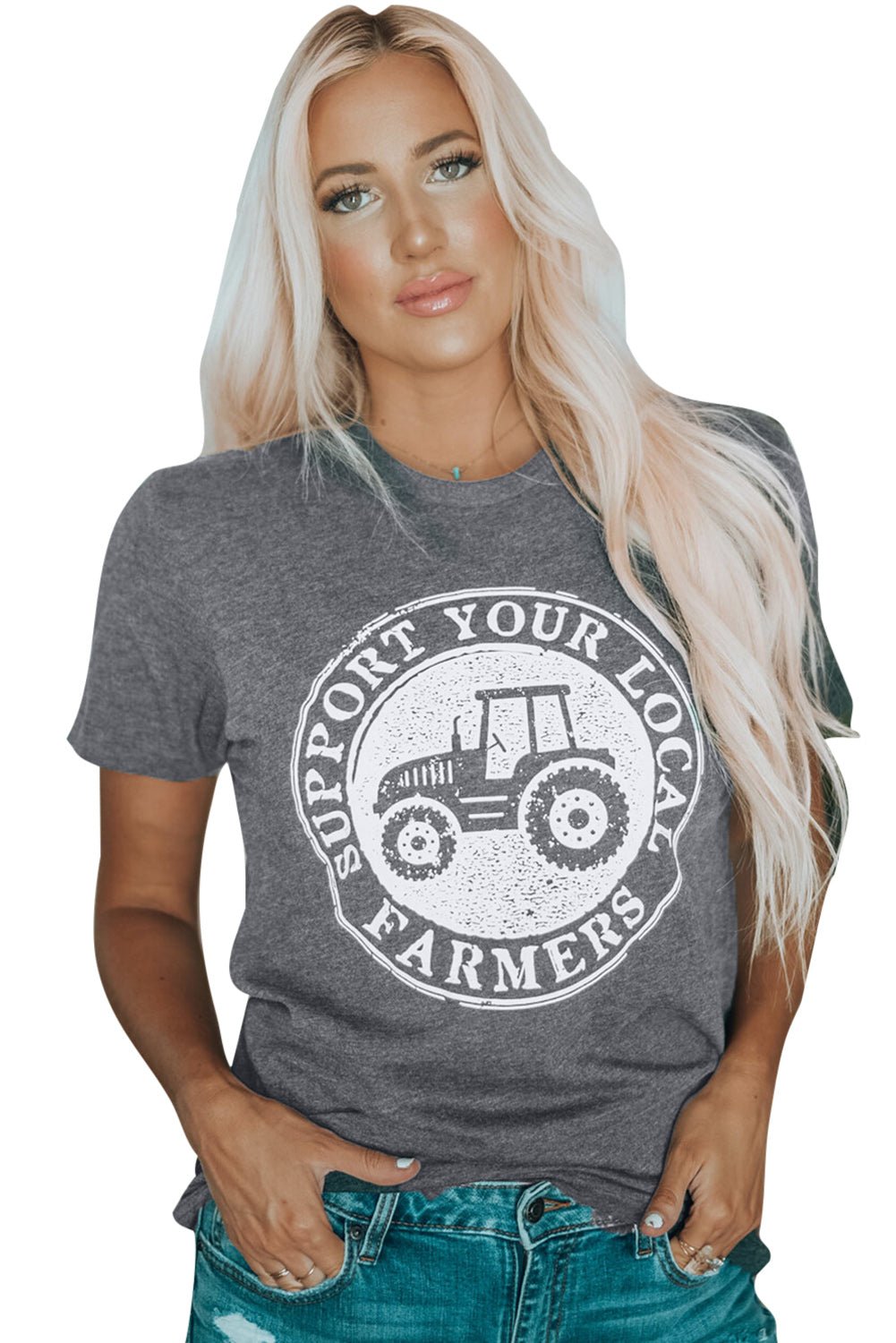 Gray SUPPORT YOUR LOCAL FARMERS Graphic Tee - Blu Pepper Boutique