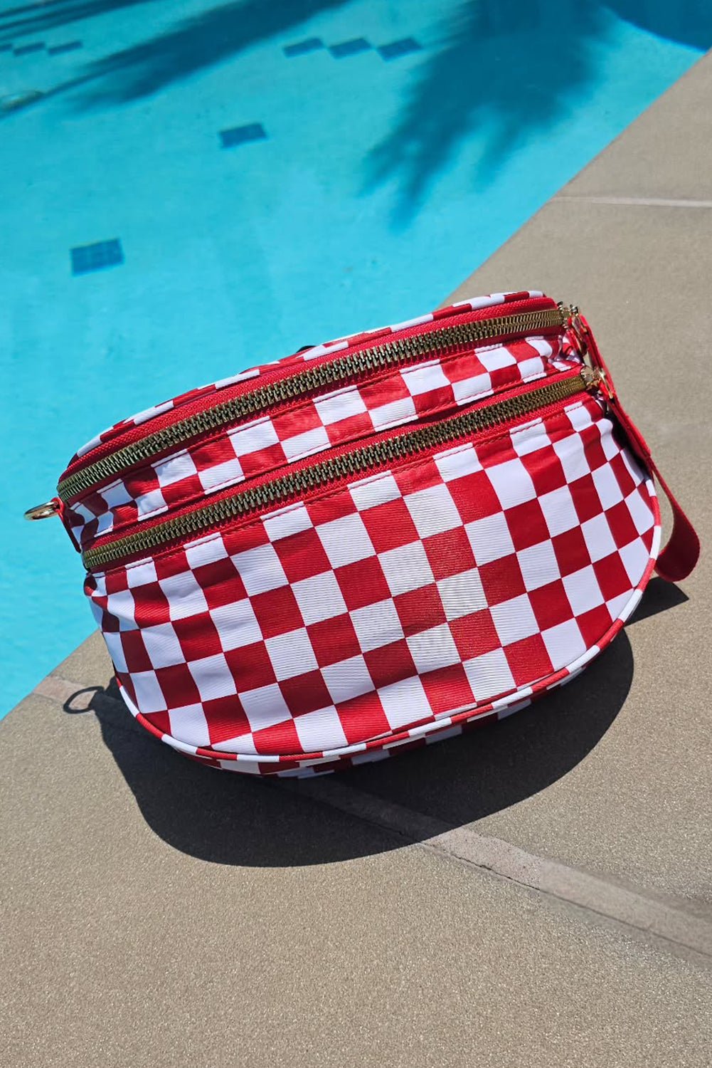 Fiery Red Checkered Print Wide Strap Large Crossbody Bag - Blu Pepper Boutique