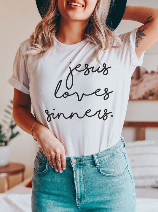 White Jesus Loves Sinners Funny Belief T Shirt
