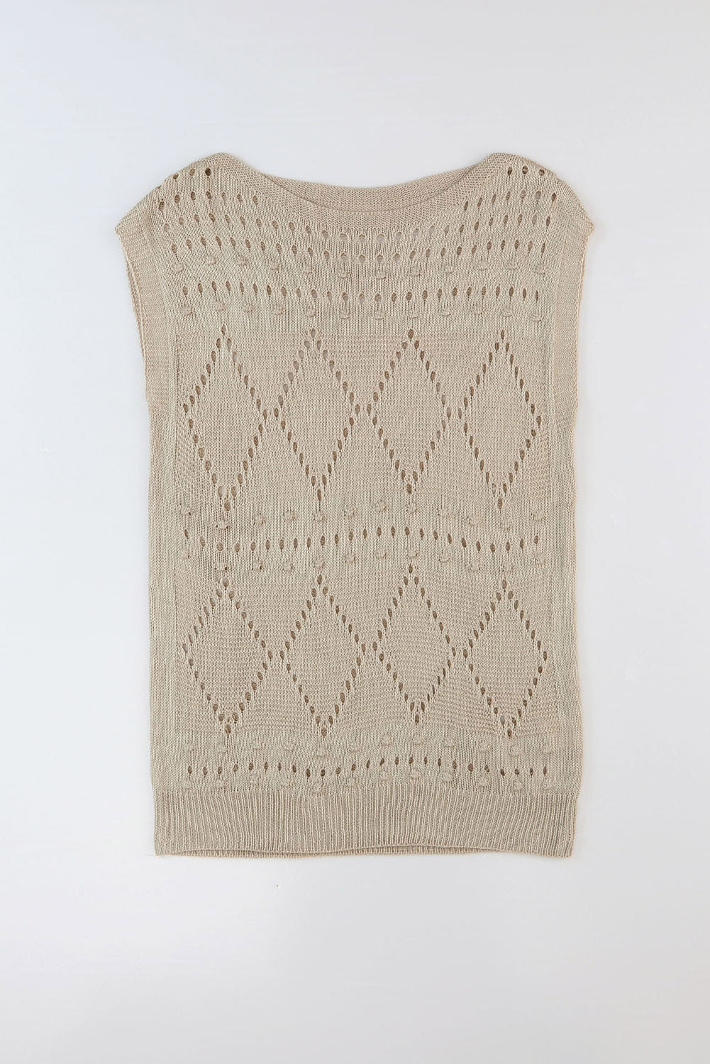 Khaki Pointelle Knit Short Dolman Sleeve Sweater Top