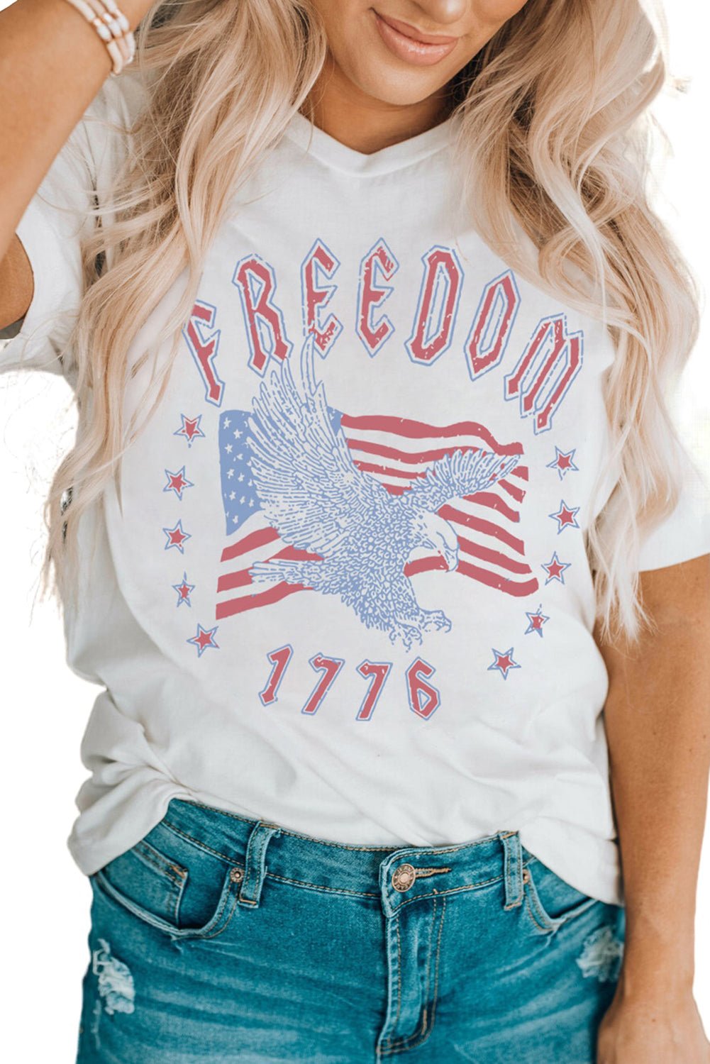 White FREEDOM Eagle Flag Print 1776 Graphic Tee - Blu Pepper Boutique