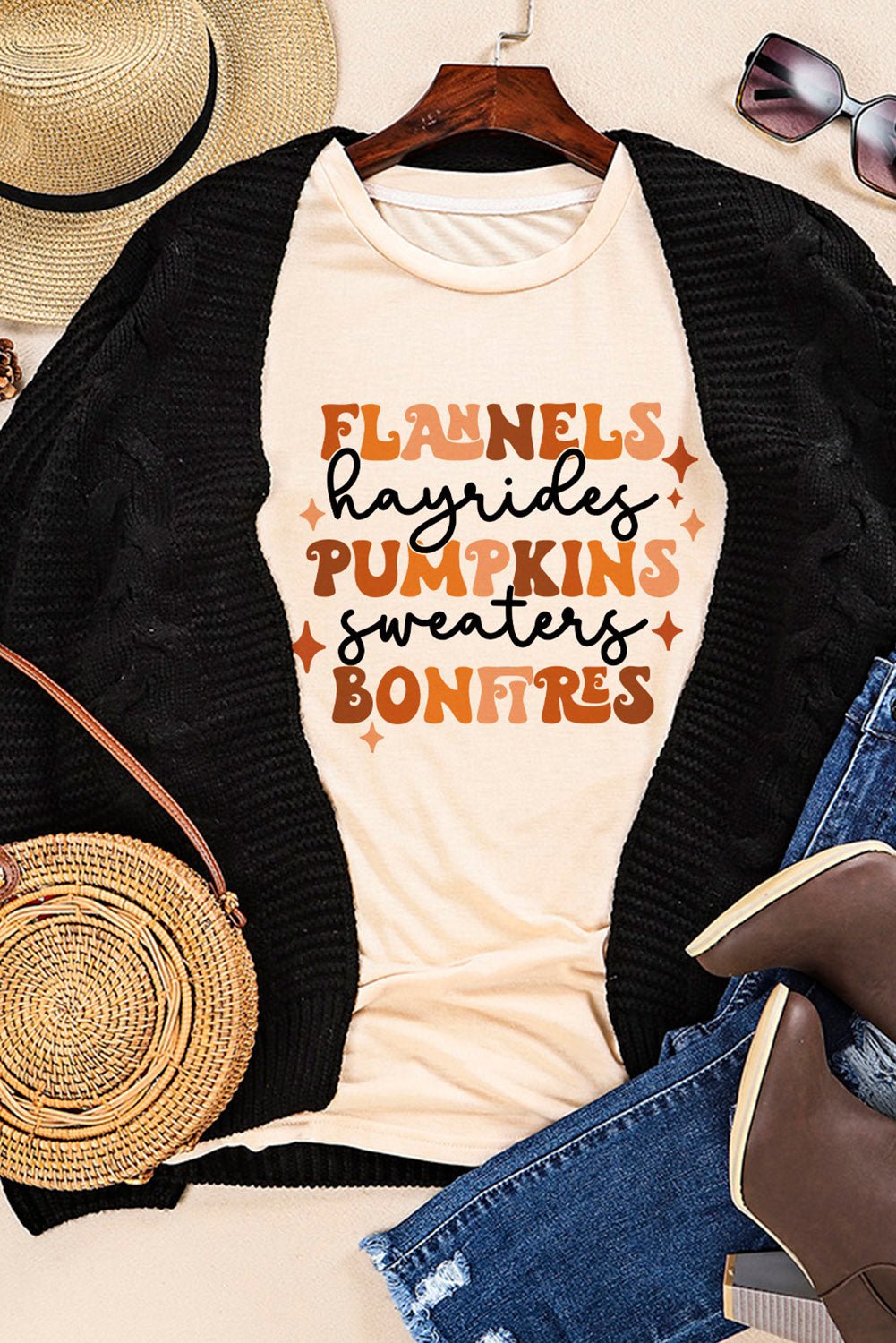 Khaki Flannels Hayrides Pumpkins Sweaters Bonfires Tee - Blu Pepper Boutique