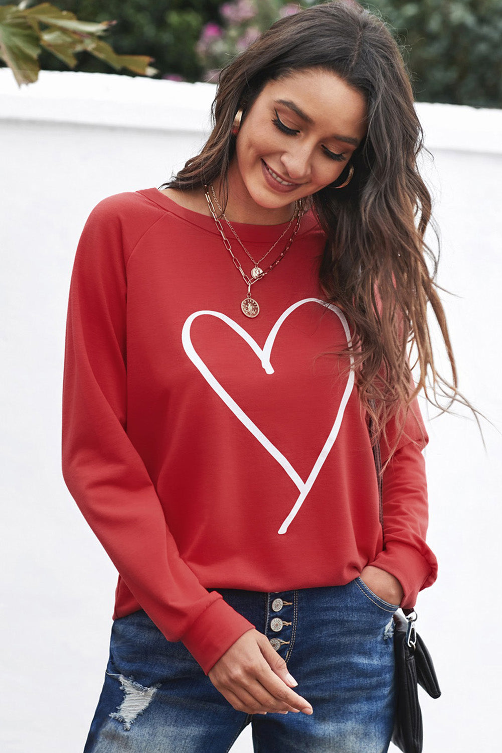 Red Simple Heart Graphic Valentine\'s Sweatshirt