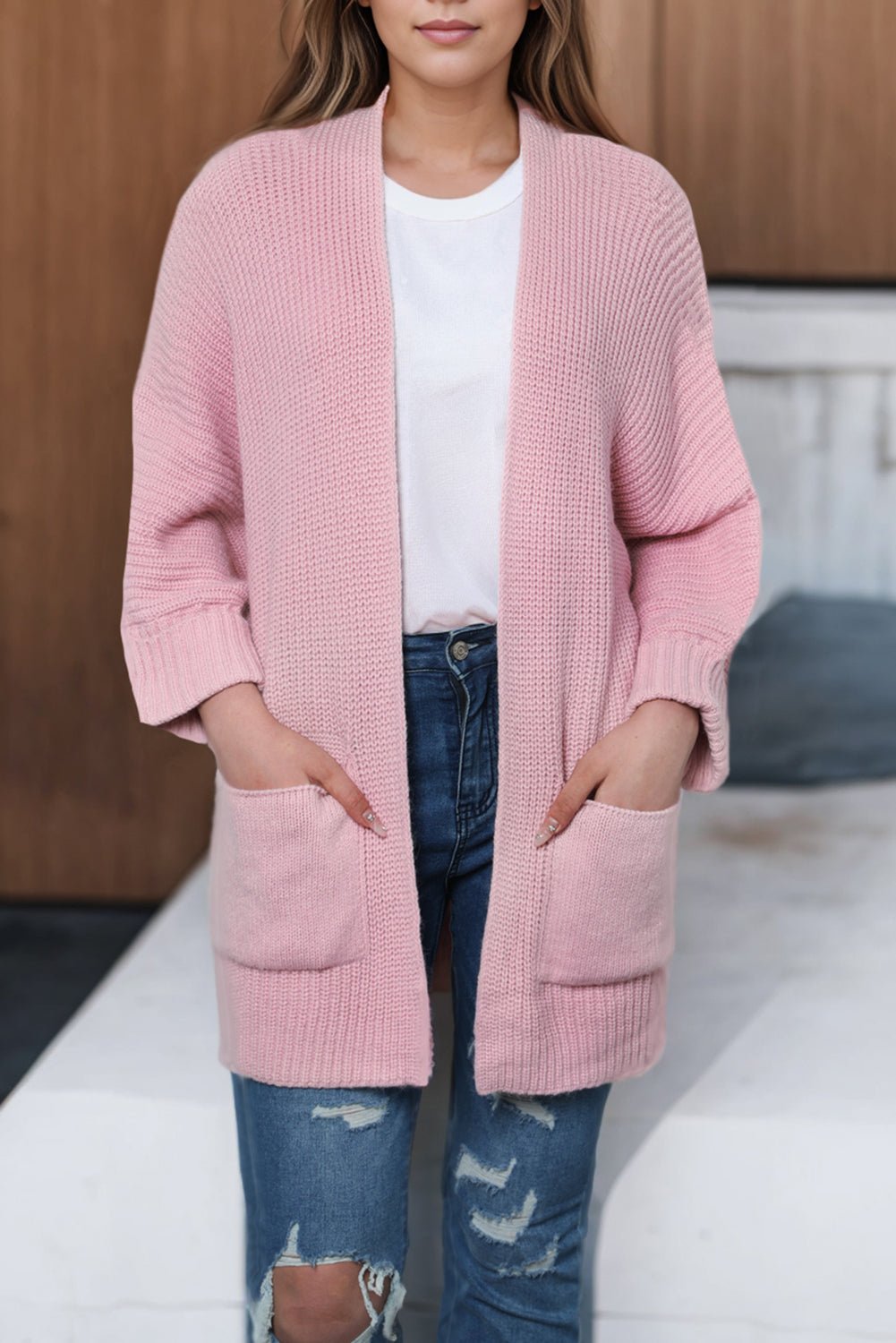 Pink Oversized Fold Over Sleeve Sweater Cardigan - Blu Pepper Boutique