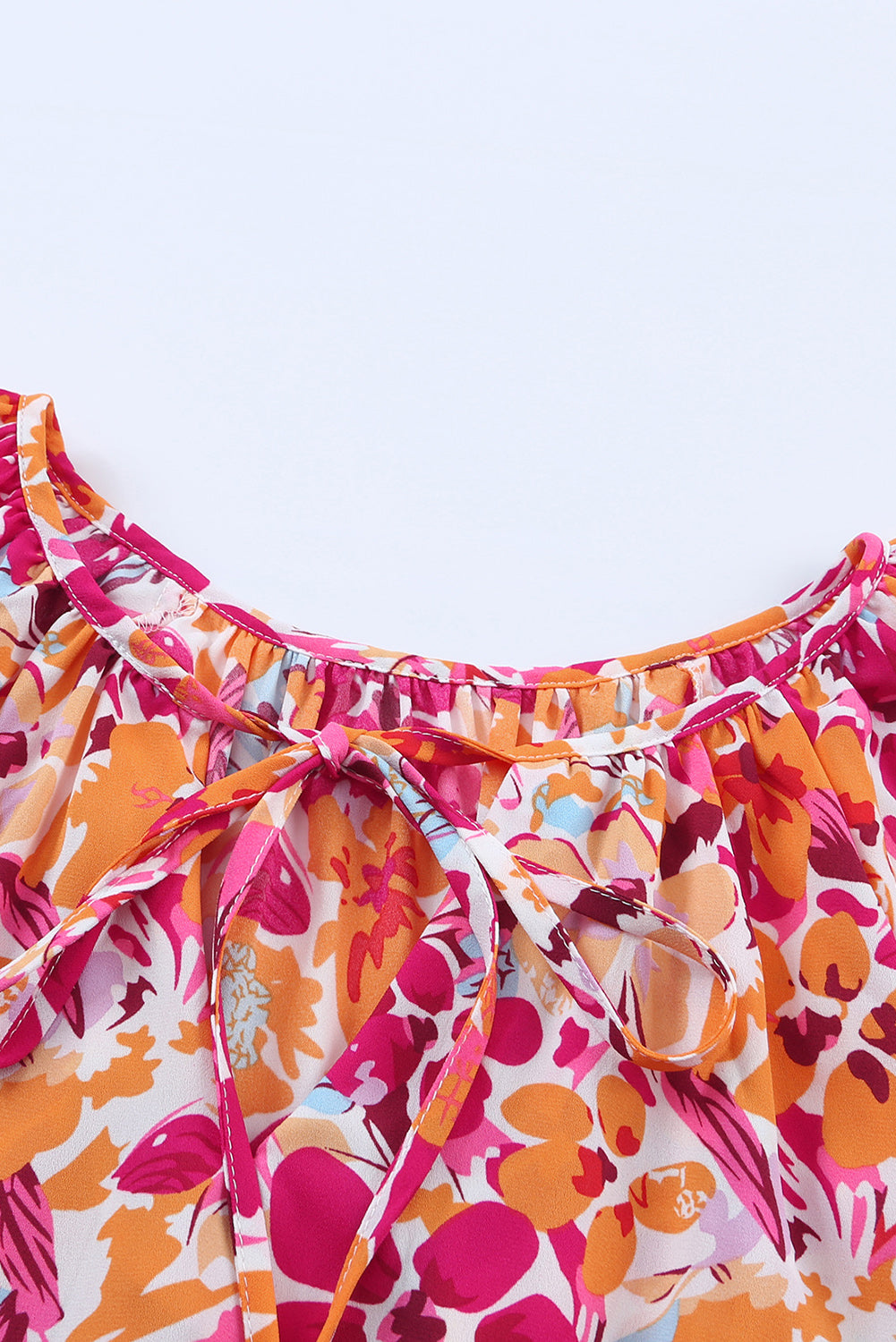 Red Flutter Sleeves Floral Print Top