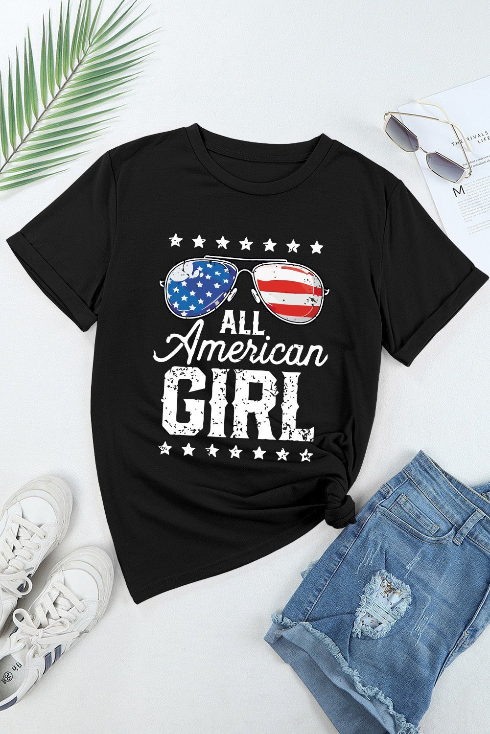 Black Stars and Stripes Glasses Slogan Graphic T Shirt - Blu Pepper Boutique
