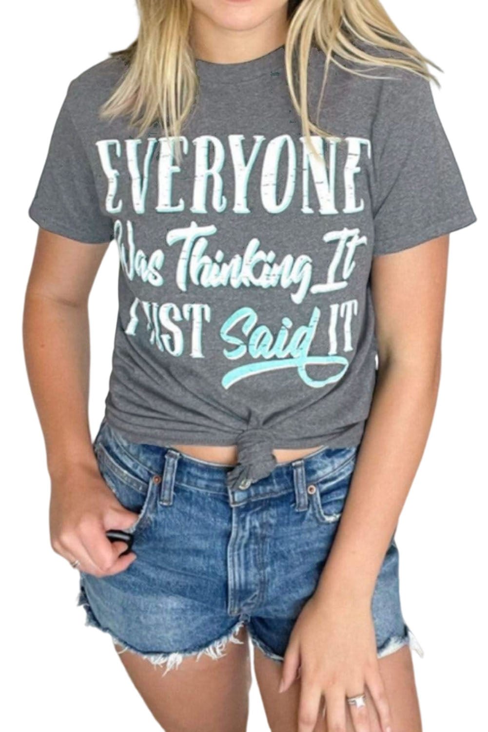 Gray EVERYONE Was Thinking It Graphic Tee - Blu Pepper Boutique