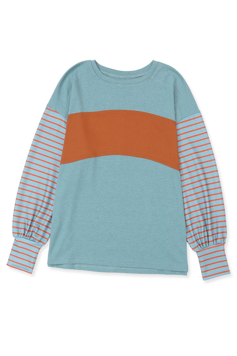 Green Colorblock Striped Bishop Sleeve Top - Blu Pepper Boutique