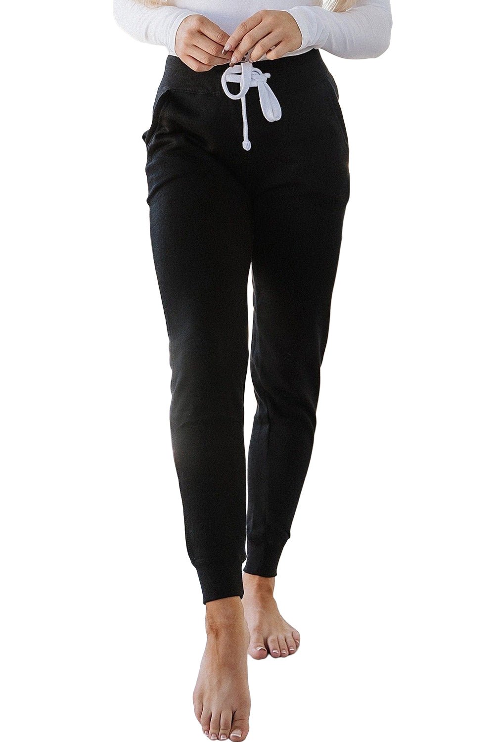 Black Drawstring Waist Pocketed Joggers - Blu Pepper Boutique