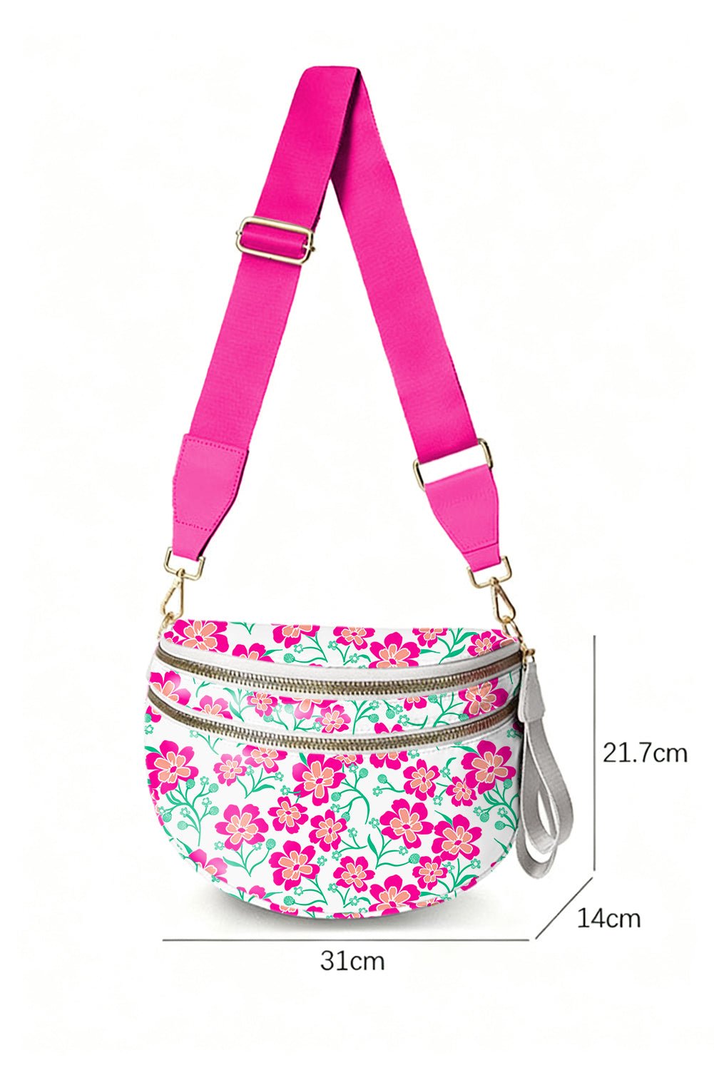White Floral Printed Double Zip Crossbody Bag - Blu Pepper Boutique