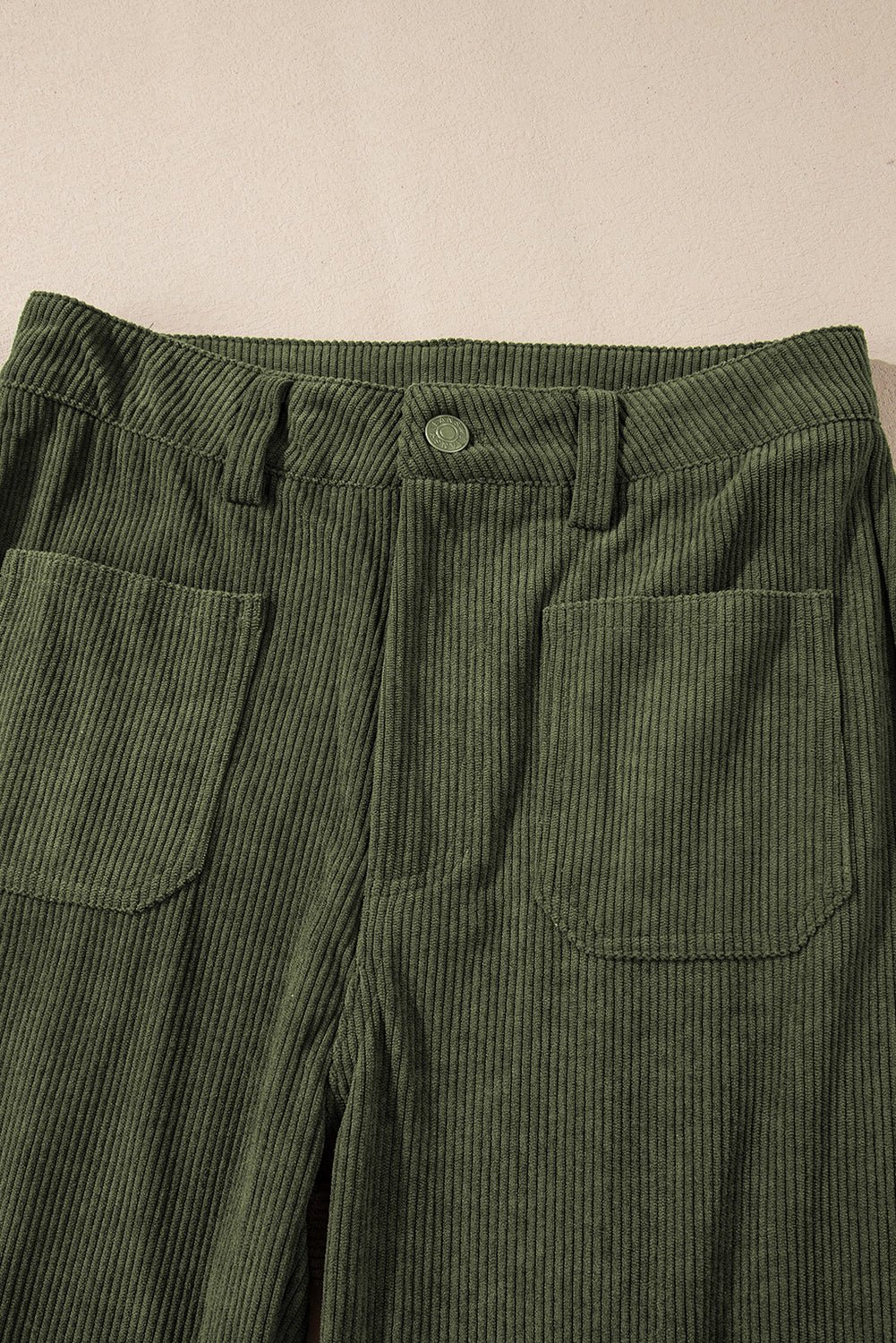 Green High Waist Square Pockets Corduroy Pants - Blu Pepper Boutique