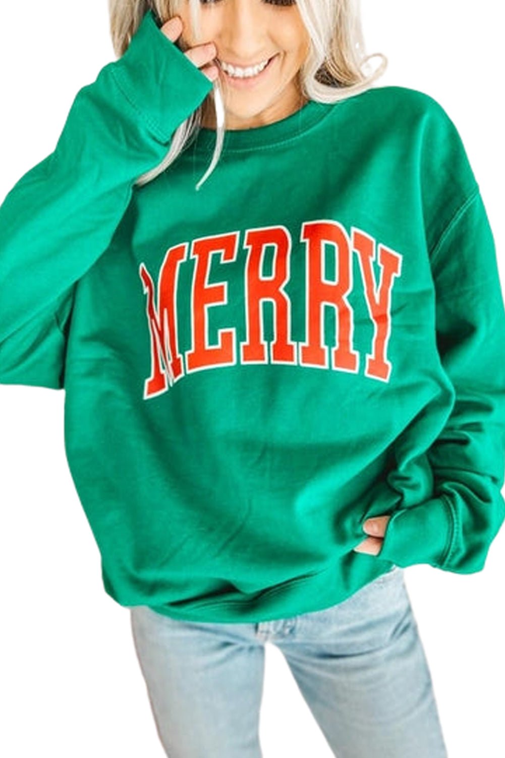 Bright Green MERRY Graphic Pullover Sweatshirt - Blu Pepper Boutique