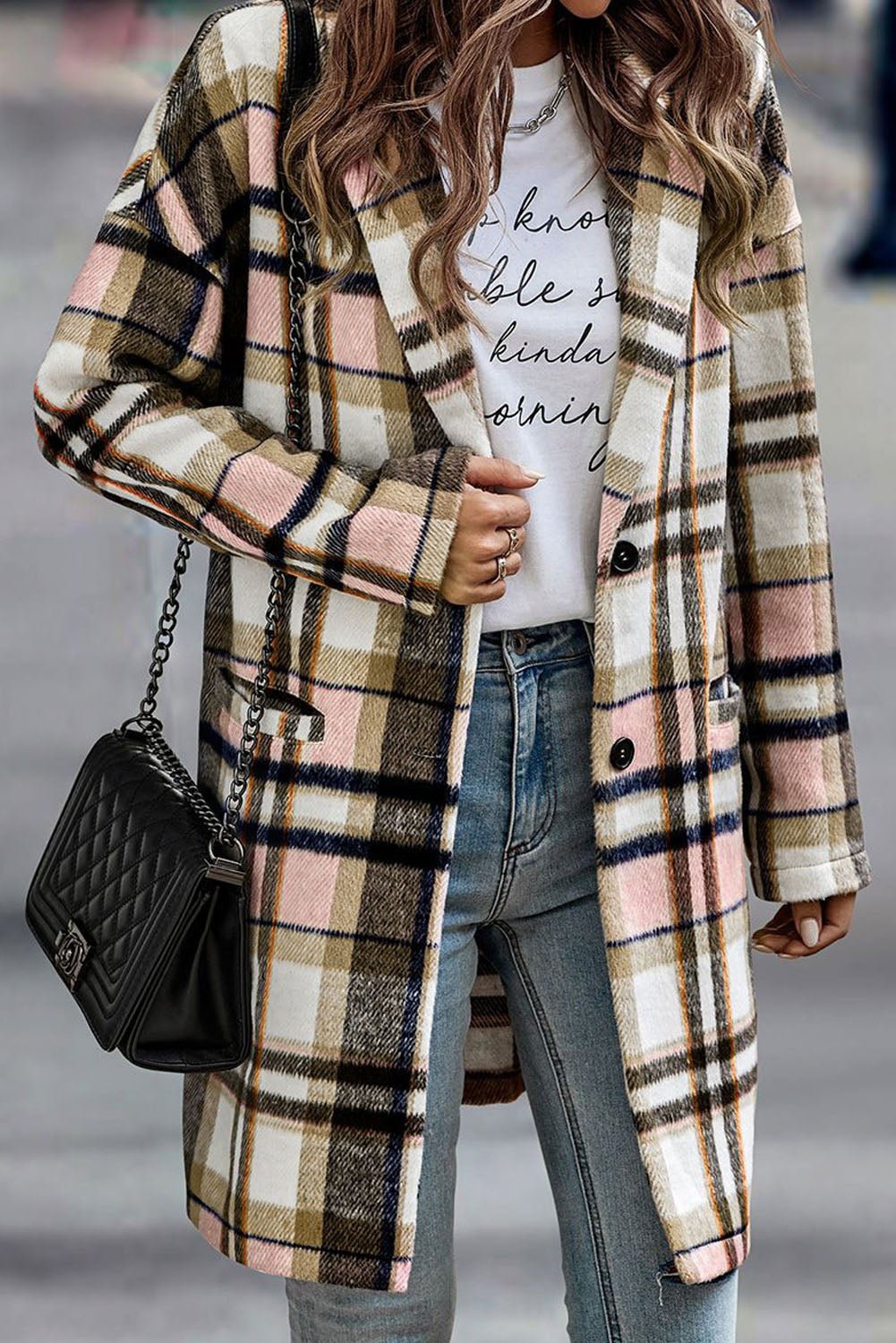 Pink Plaid Button Up Lapel Jacket - Blu Pepper Boutique