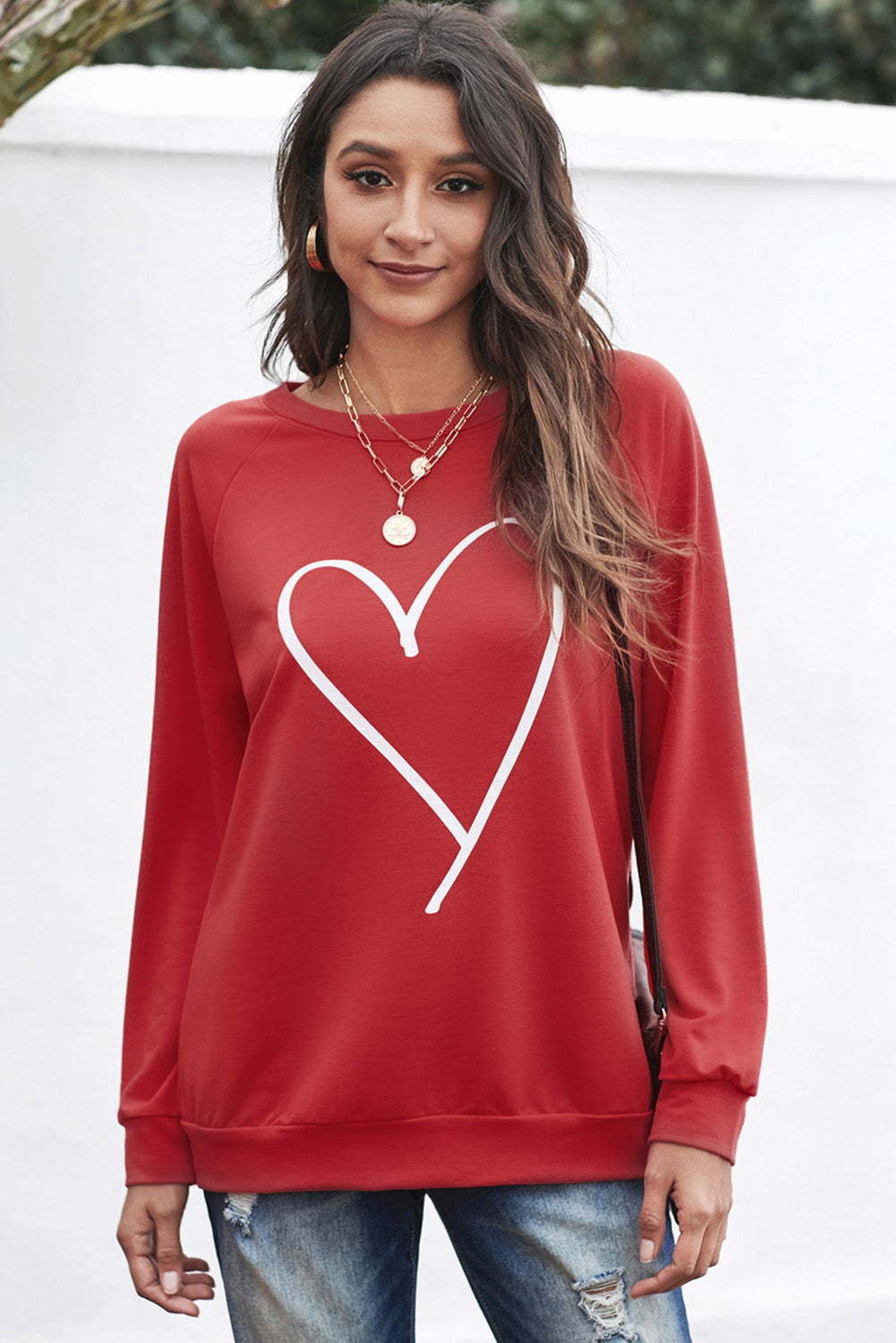 Red Simple Heart Graphic Valentine\'s Sweatshirt