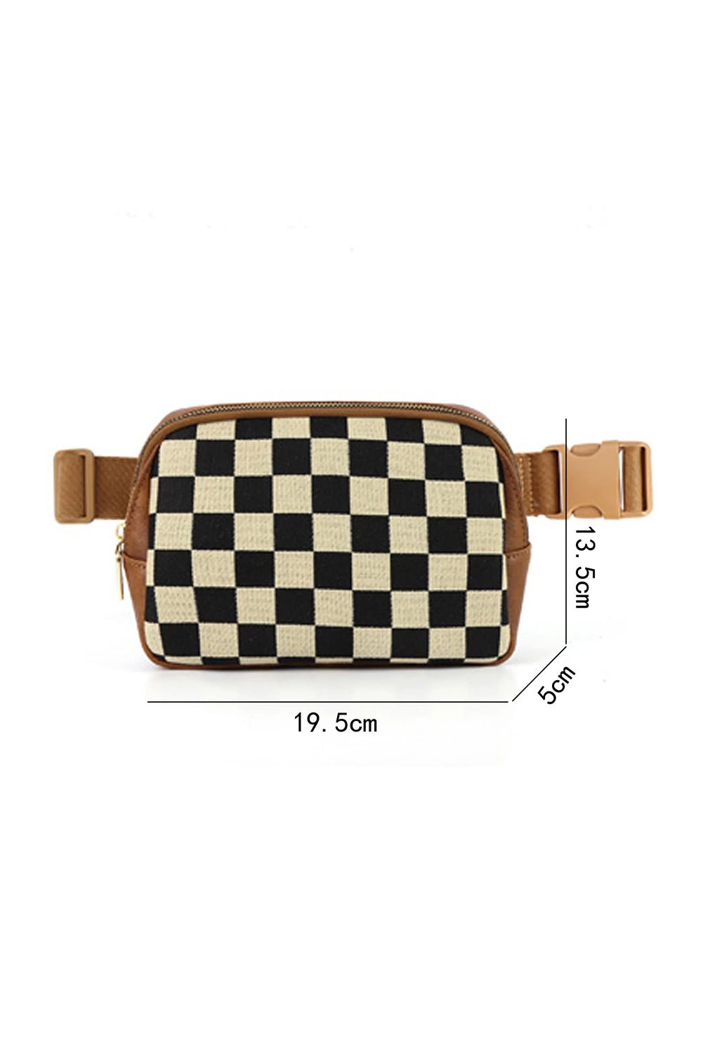 Coffee Faux Leather Checkered Patchwork Crossbody Waist Bag - Blu Pepper Boutique