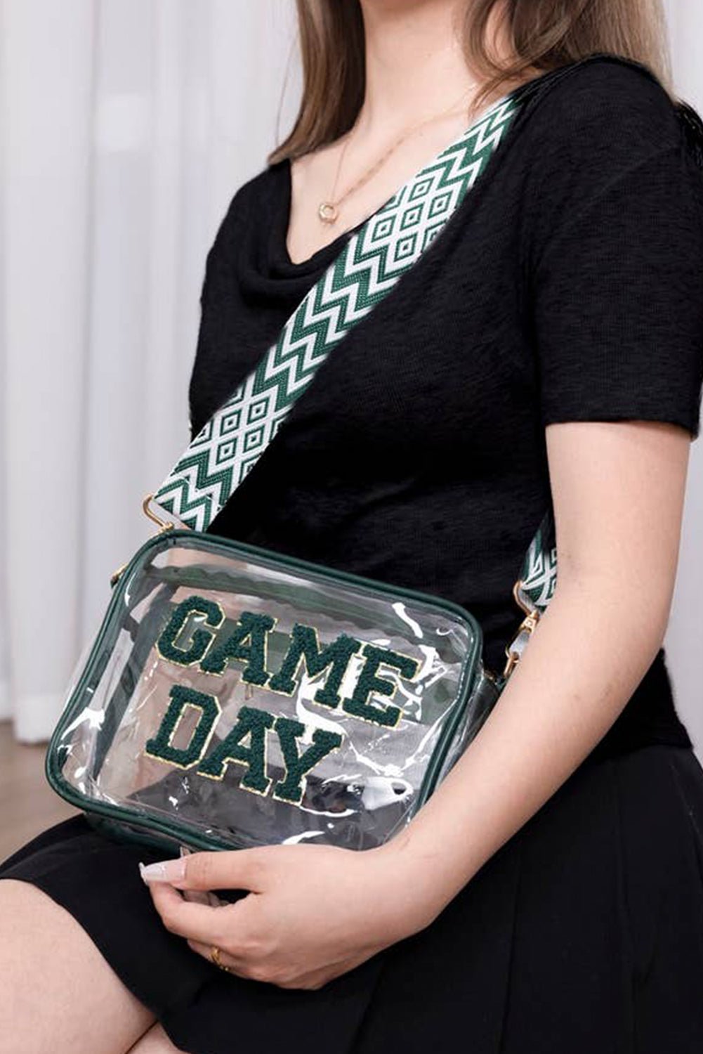 Blackish Green Game Day Clear PVC PU Material 23x15cm Single Shoulder Bag - Blu Pepper Boutique
