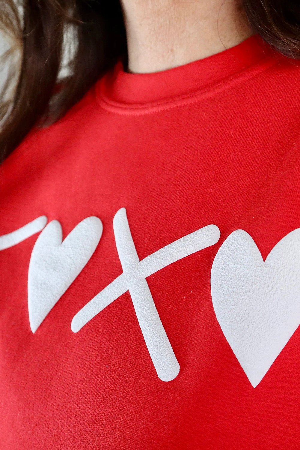 Red Puff XOXO Print Valentines Heart Sweatshirt - Blu Pepper Boutique